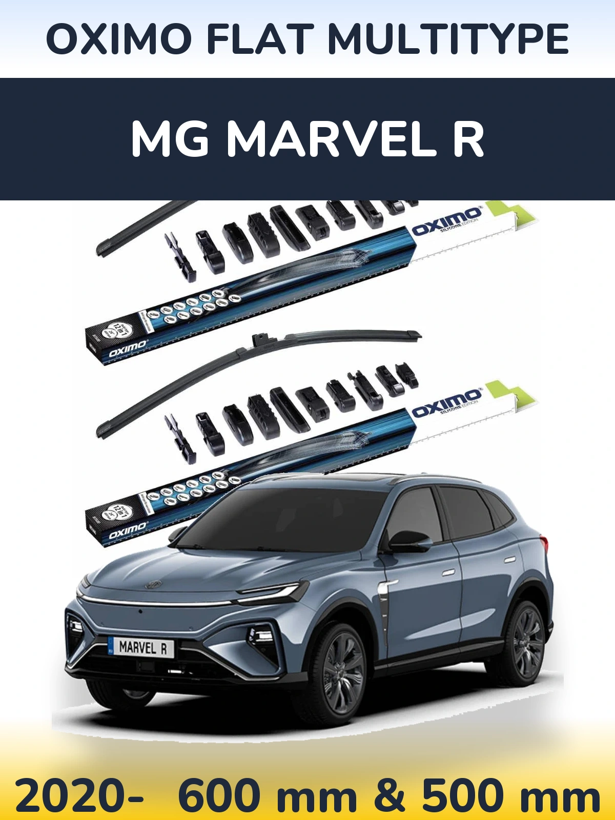 Комплект передних дворников Oximo Flat MultiТипe 600 & 500 мм для MG Marvel R 2020-2026