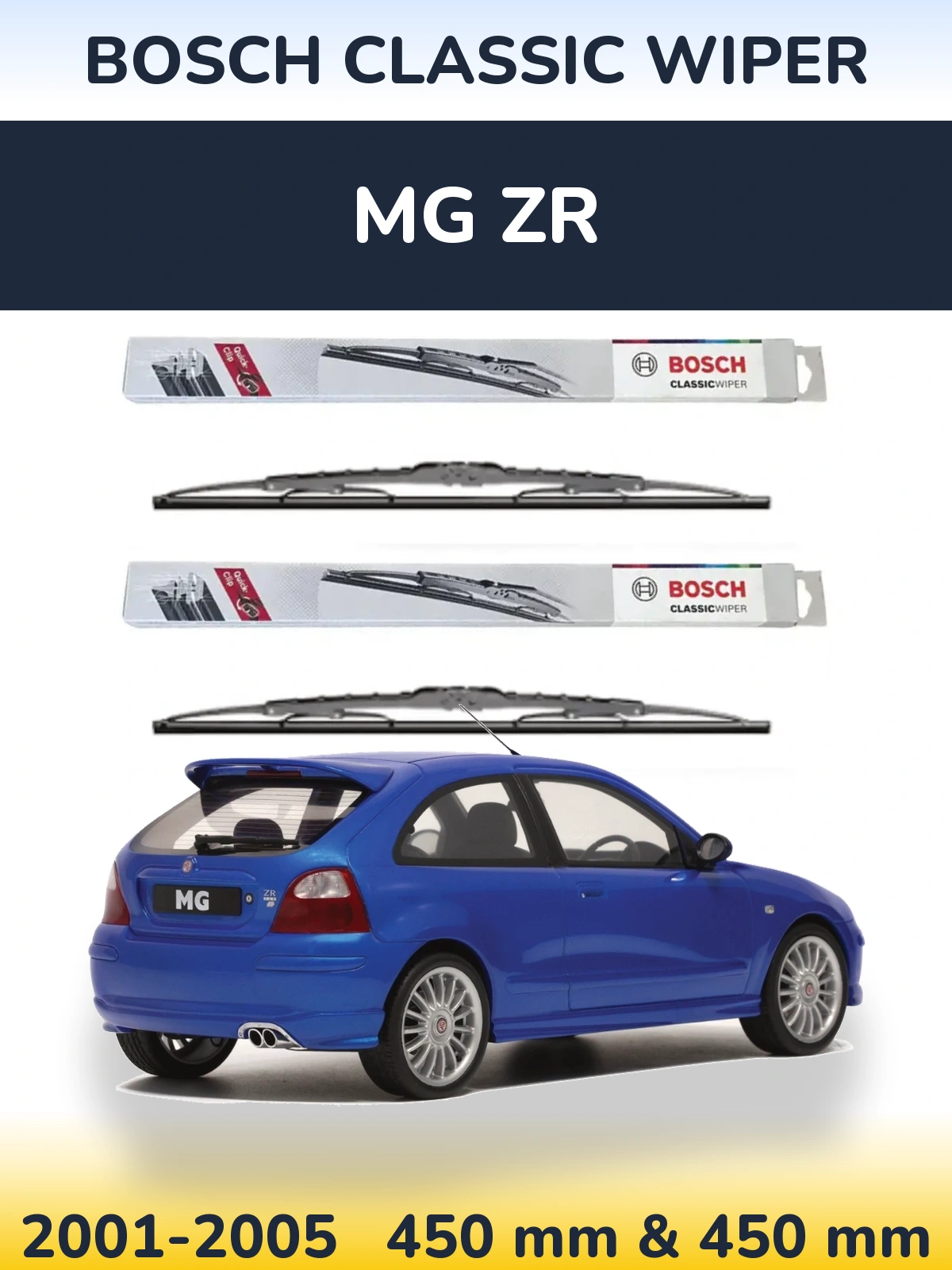 Комплект передних дворников BOSCH Classic Wiper 450 & 450 мм для MG ZR 2001-2005