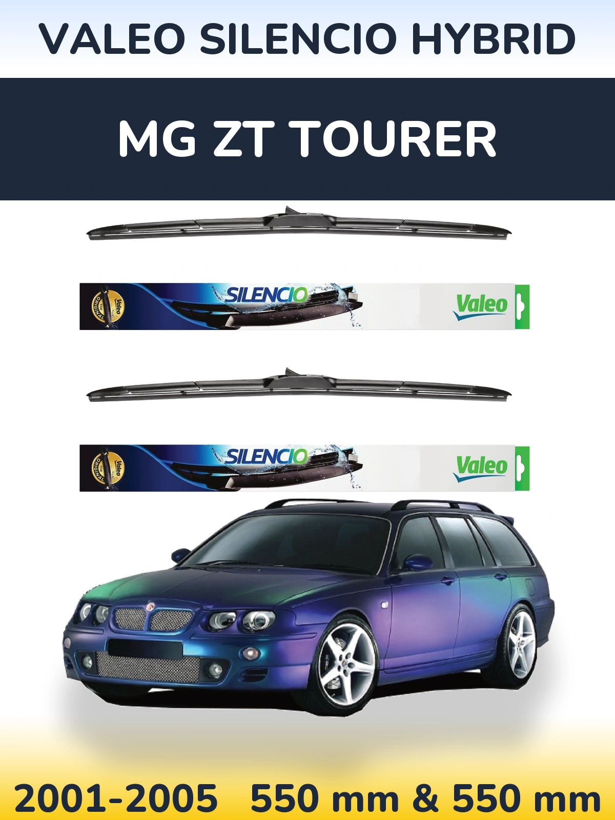 Комплект передних дворников Valeo Silencio Hybrid 550 & 550 мм для MG ZT Tourer 2001-2005