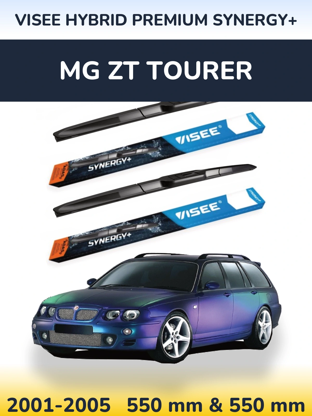 Комплект передних дворников VISEE HYBRID PREMIUM SYNERGY+ 550 & 550 мм для MG ZT Tourer 2001-2005
