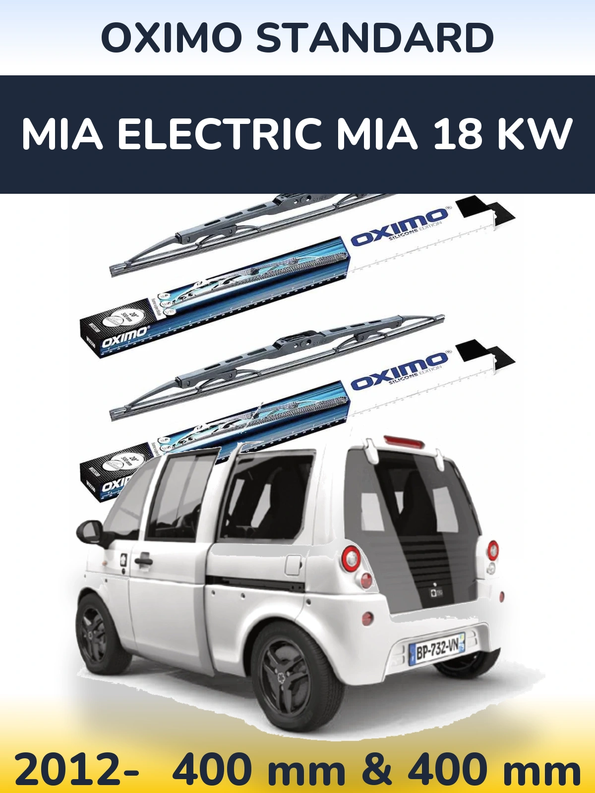 Front wiper blade set Oximo Standard 400 & 400 mm for MIA Electric mia 18 kw 2012-2026