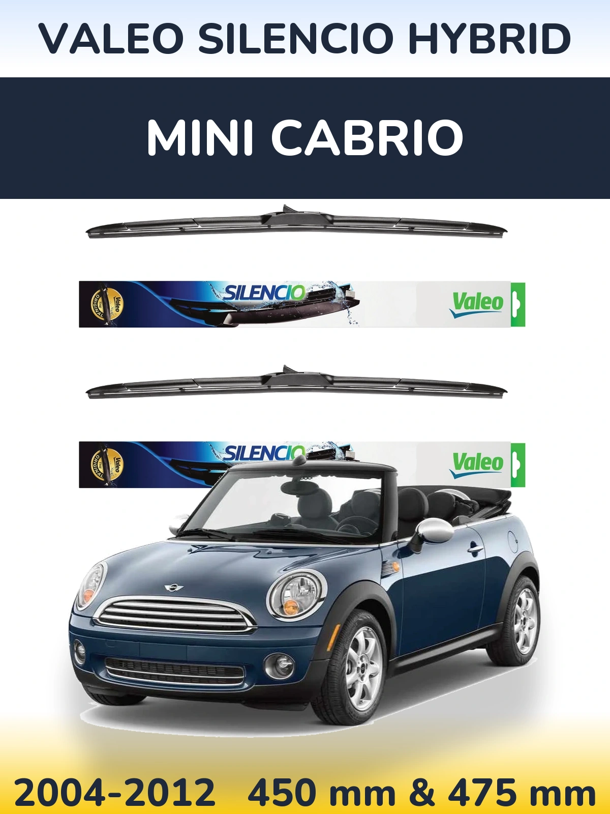 Комплект передних дворников Valeo Silencio Hybrid 450 & 475 мм для MINI Cabrio 2004-2012