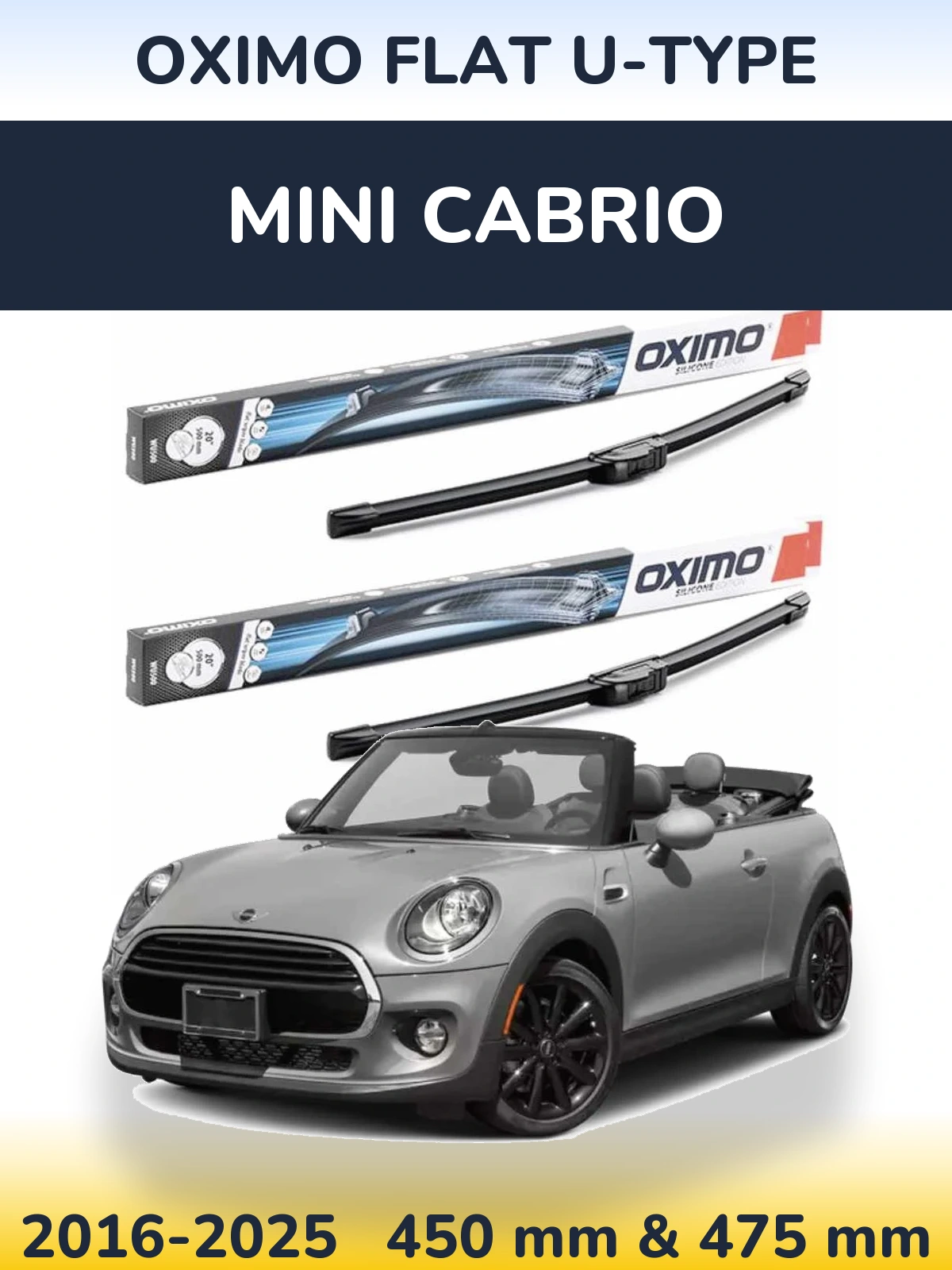 Комплект передних дворников Oximo Flat U-type 450 & 475 мм для MINI Cabrio 2016-2025