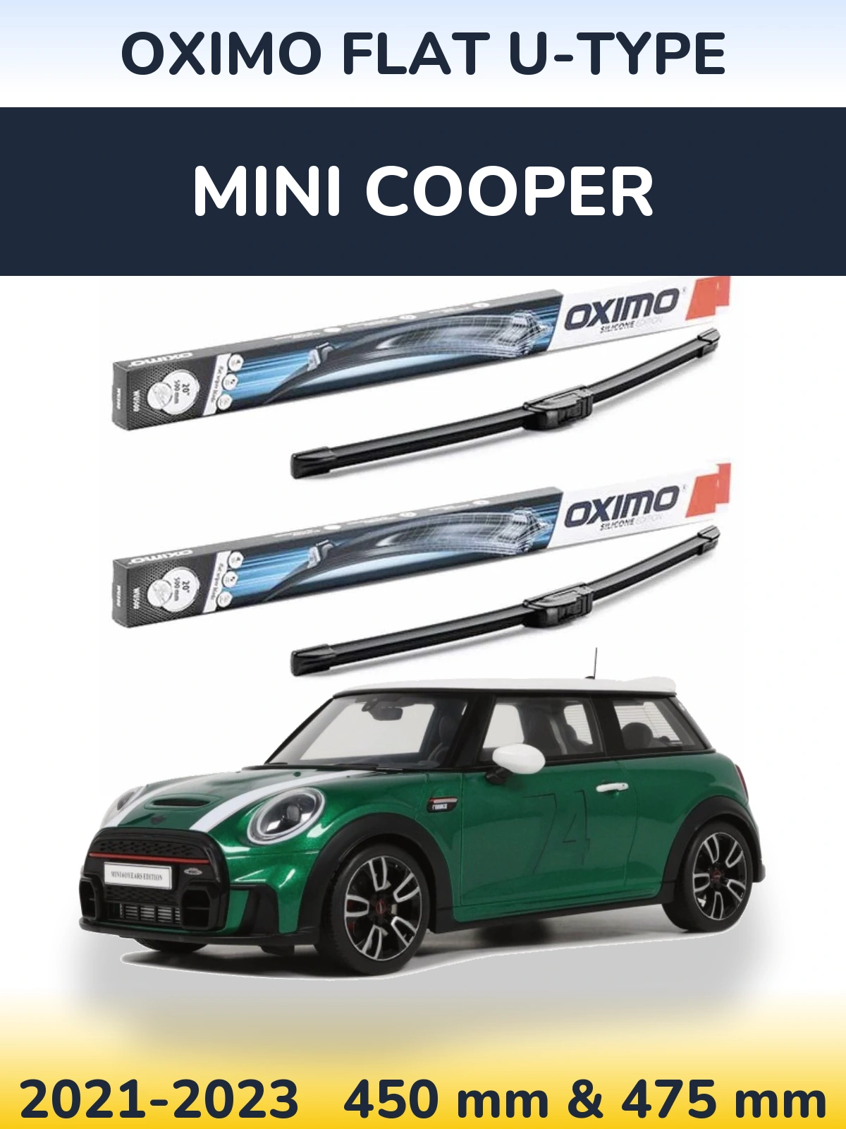 Комплект передних дворников Oximo Flat U-type 450 & 475 мм для MINI Cooper 2021-2023