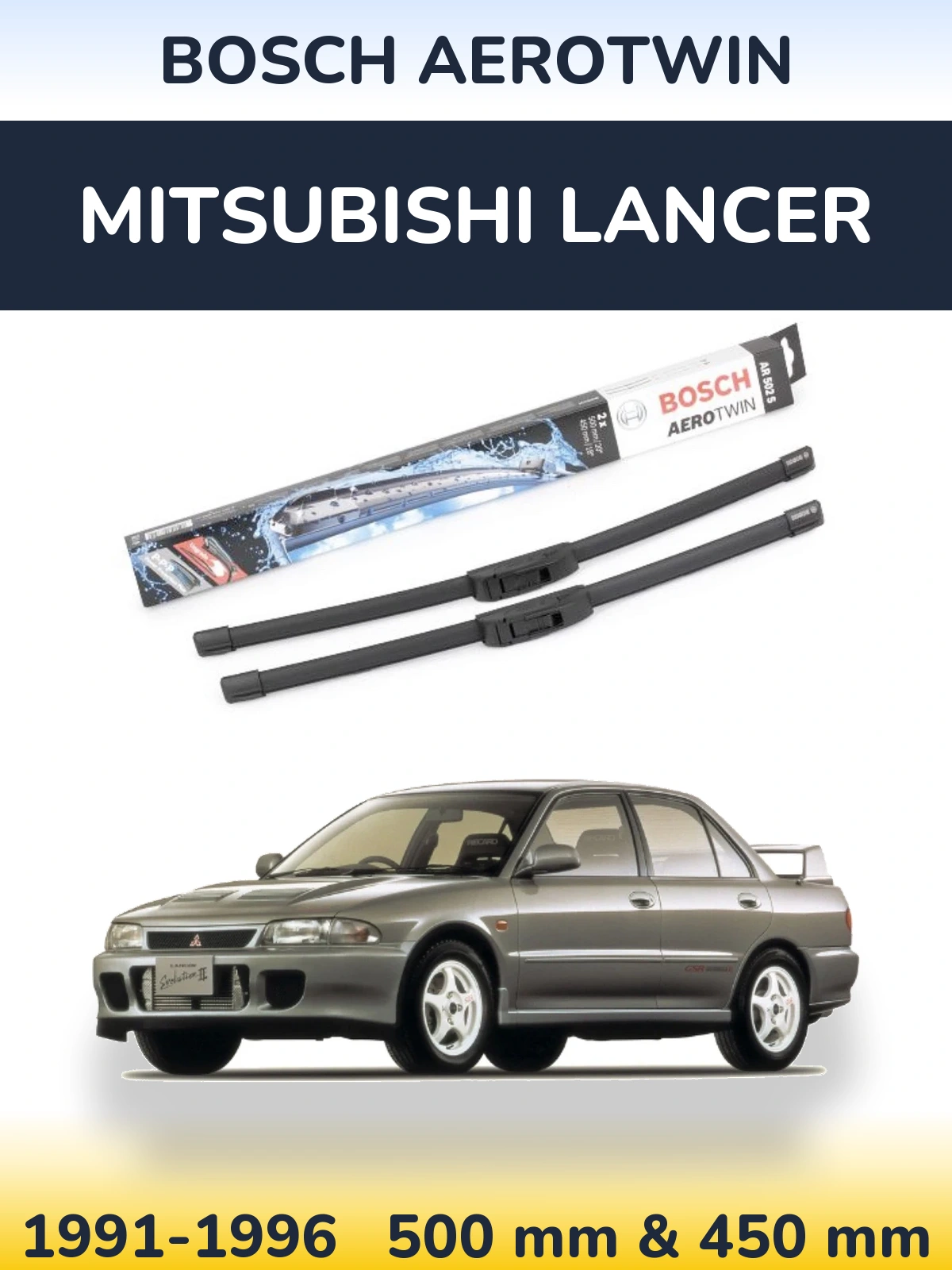 Комплект передніх щіток BOSCH AeroTwin 500 & 450 мм для Mitsubishi Lancer 1991-1996