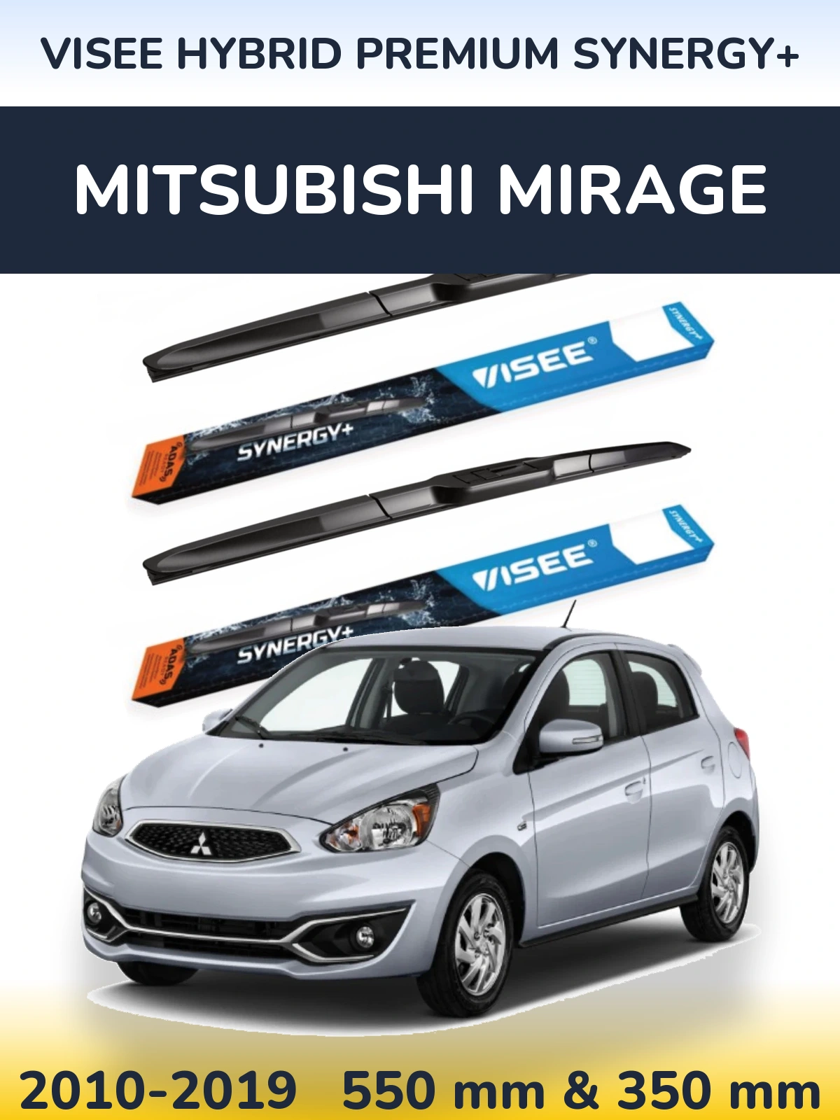 Front wiper blade set VISEE HYBRID PREMIUM SYNERGY+ 550 & 350 mm for Mitsubishi Mirage 2010-2019
