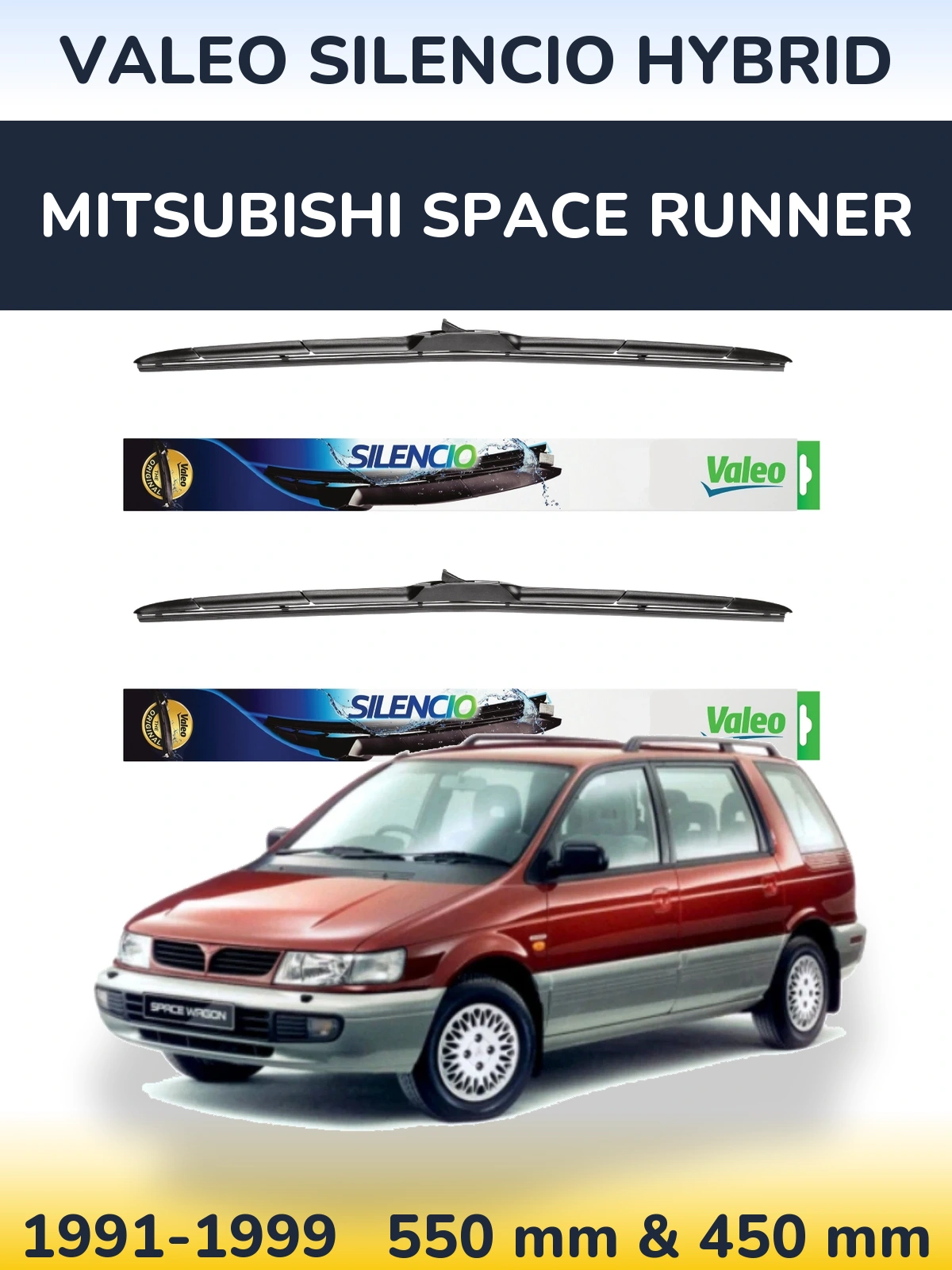 Комплект передних дворников Valeo Silencio Hybrid 550 & 450 мм для Mitsubishi Space Runner 1991-1999