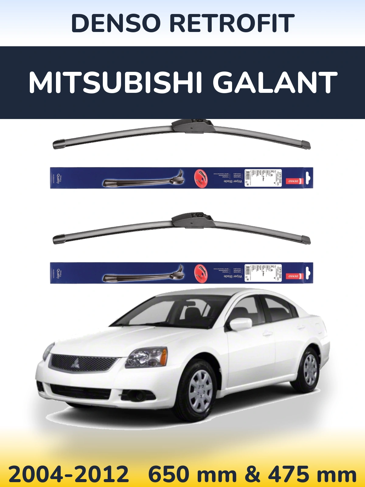Front wiper blade set Denso Retrofit 650 & 475 mm for Mitsubishi Galant 2004-2012