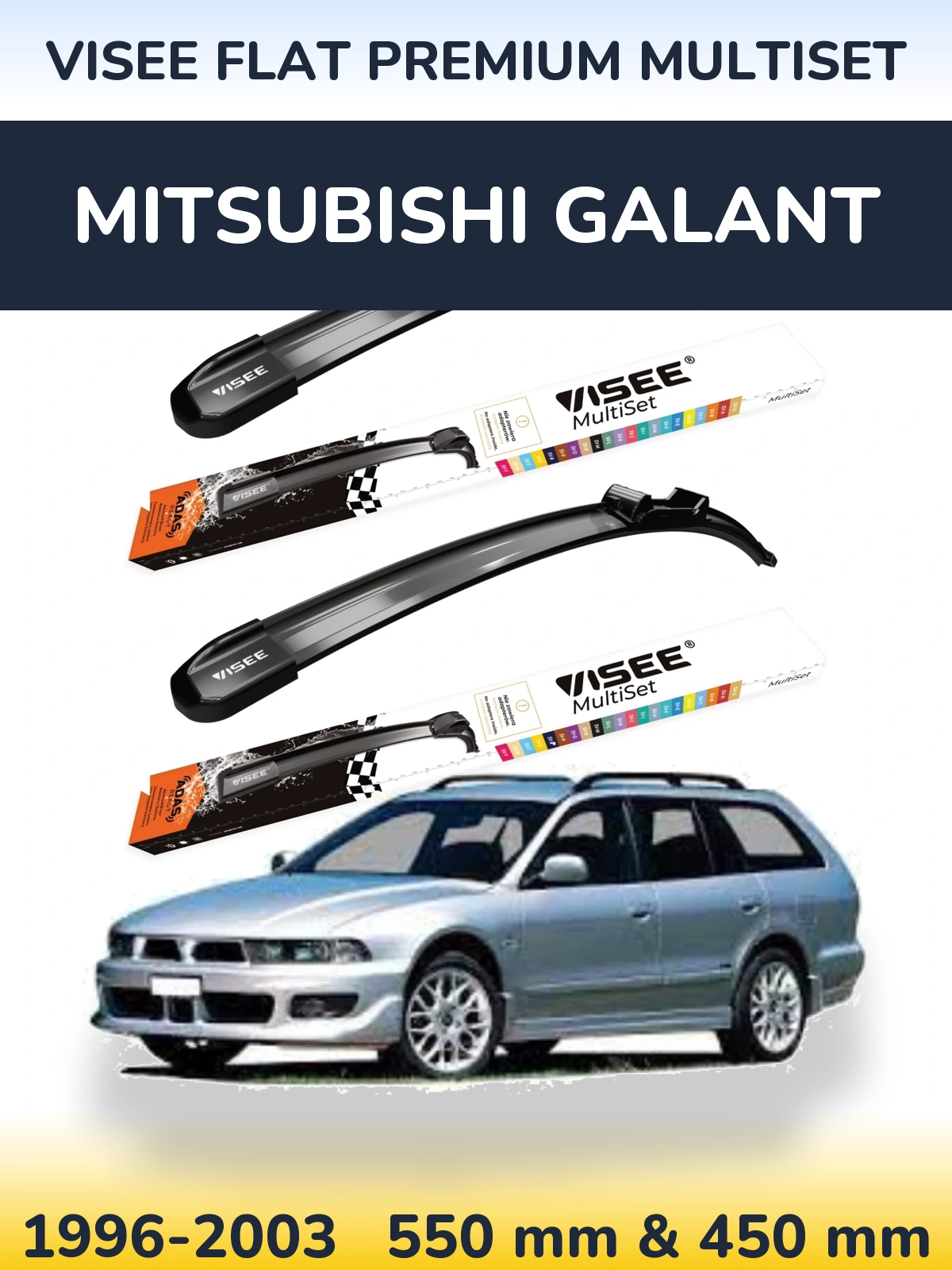 Front wiper blade set VISEE FLAT PREMIUM MultiSet 550 & 450 mm for Mitsubishi Galant 1996-2003