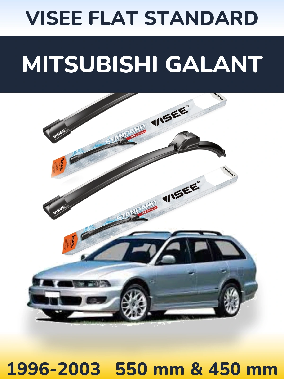 Front wiper blade set VISEE FLAT STANDARD 550 & 450 mm for Mitsubishi Galant 1996-2003