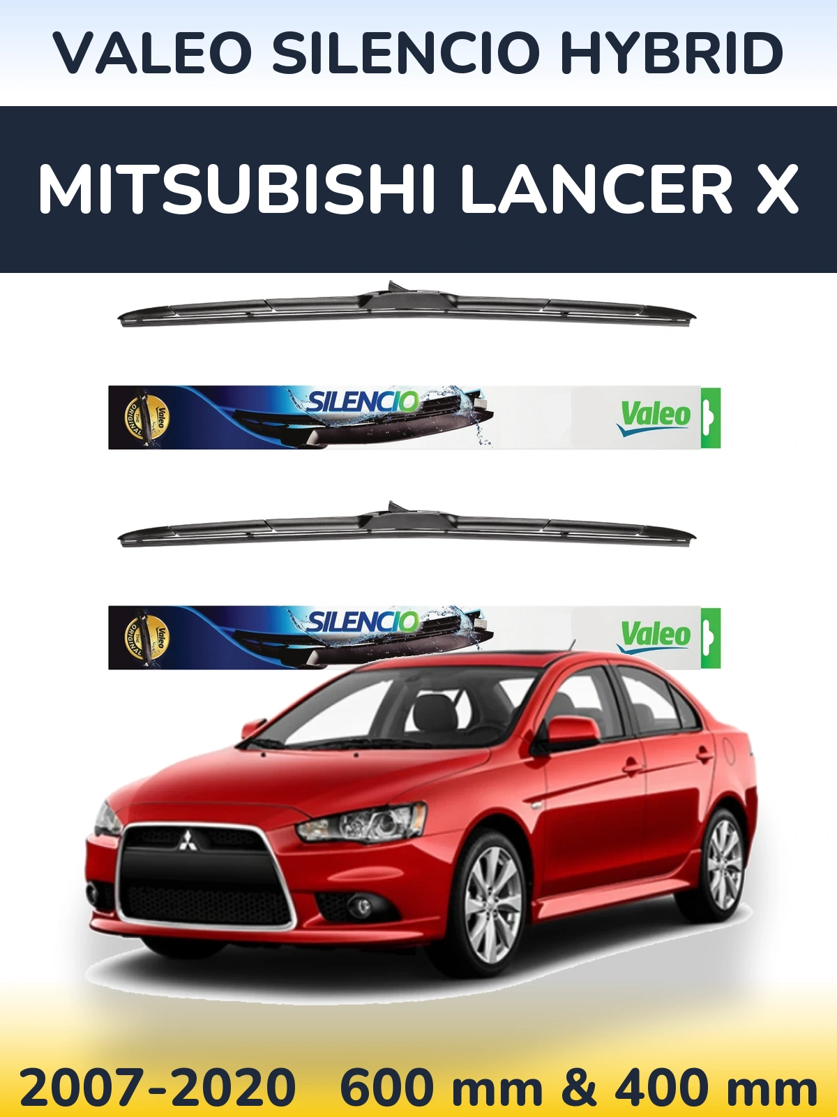 Front wiper blade set Valeo Silencio Hybrid 600 & 400 mm for Mitsubishi Lancer X 2007-2020