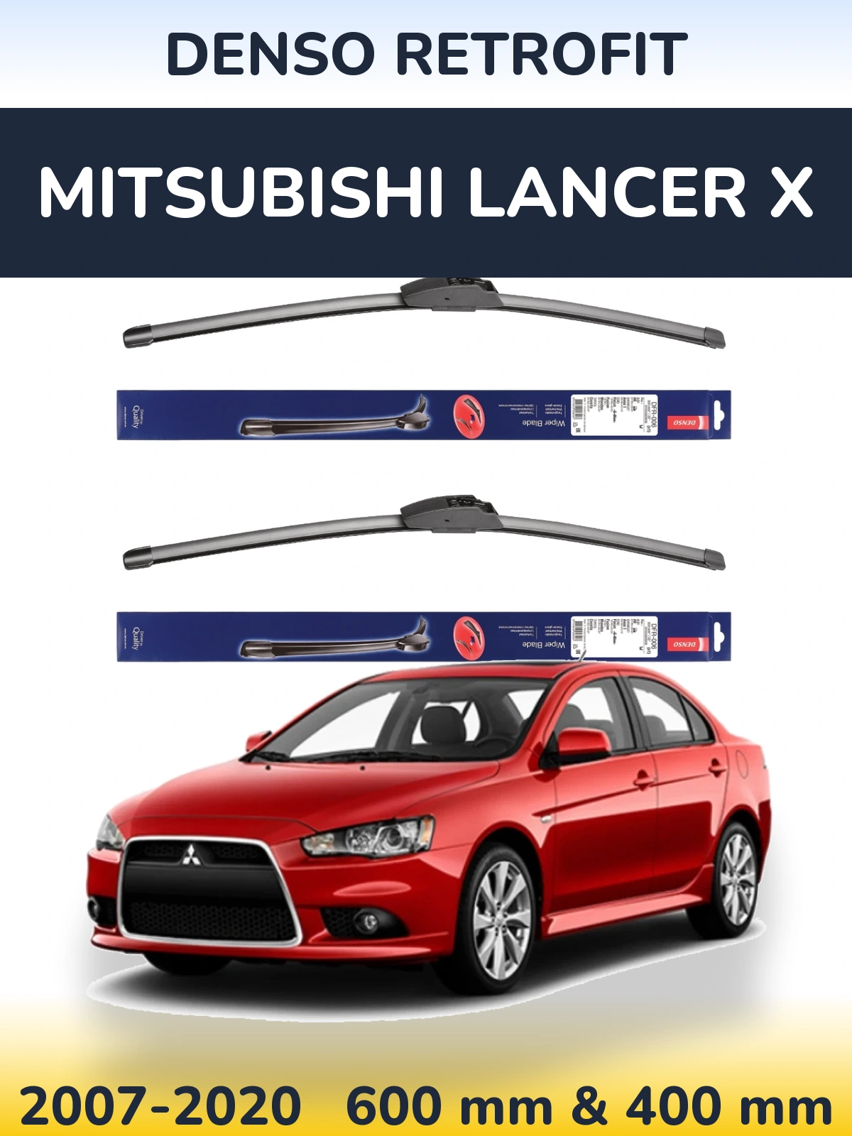 Front wiper blade set Denso Retrofit 600 & 400 mm for Mitsubishi Lancer X 2007-2020