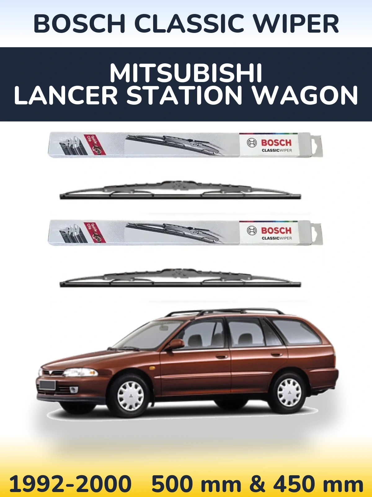 Front wiper blade set BOSCH Classic Wiper 500 & 450 mm for Mitsubishi Lancer Station Wagon 1992-2000