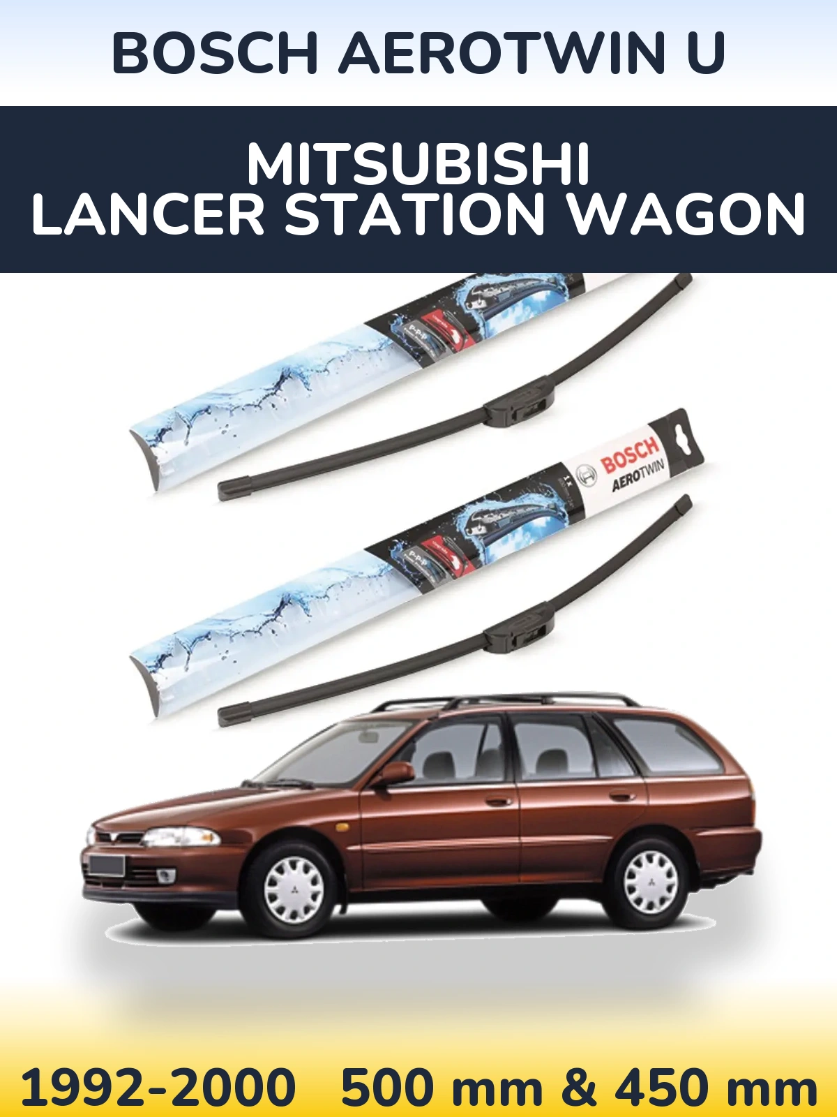 Front wiper blade set BOSCH AeroTwin U 500 & 450 mm for Mitsubishi Lancer Station Wagon 1992-2000