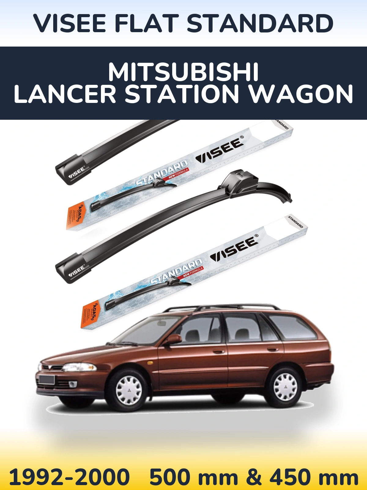 Комплект передних дворников VISEE FLAT STANDARD 500 & 450 мм для Mitsubishi Lancer Station Wagon 1992-2000