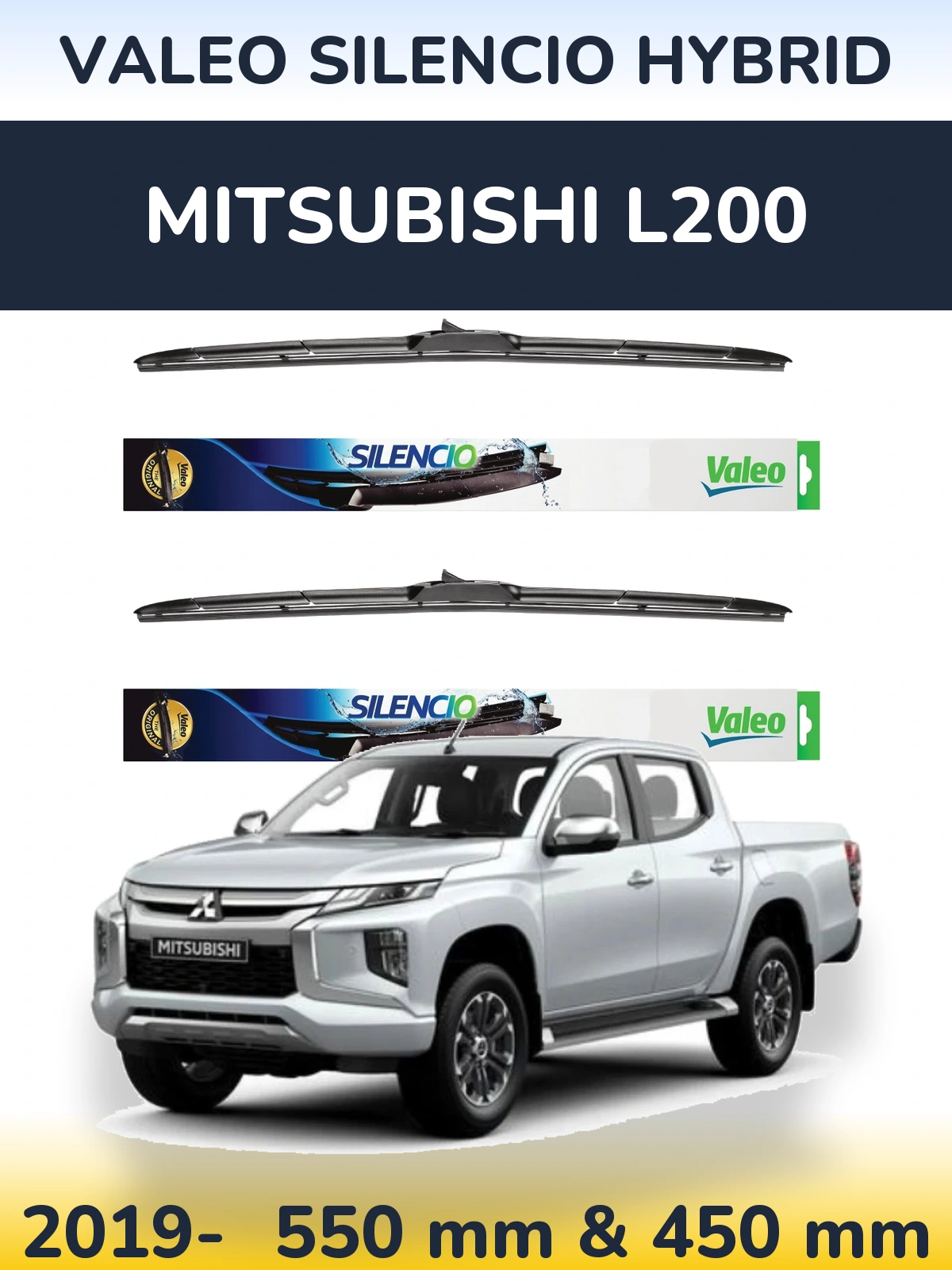 Front wiper blade set Valeo Silencio Hybrid 550 & 450 mm for Mitsubishi L200 2019-2026