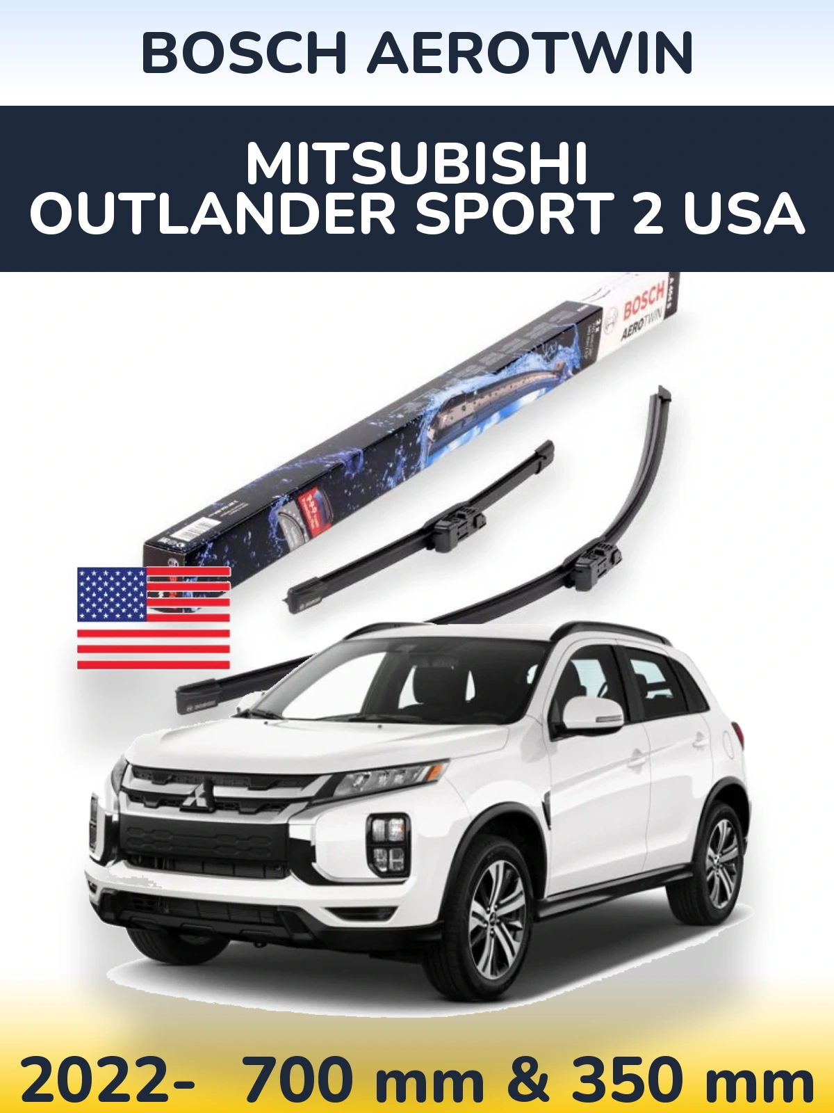 Комплект передніх щіток BOSCH AeroTwin 700 & 350 мм для Mitsubishi Outlander Sport 2 USA 2022-2026