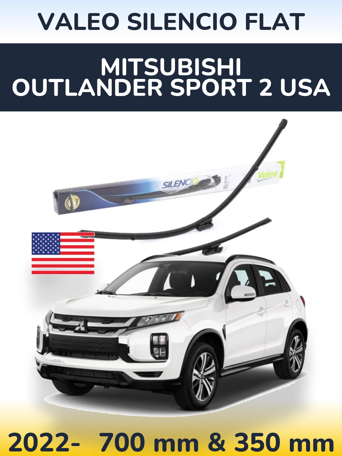 Комплект передніх щіток Valeo Silencio Flat 700 & 350 мм для Mitsubishi Outlander Sport 2 USA 2022-2026