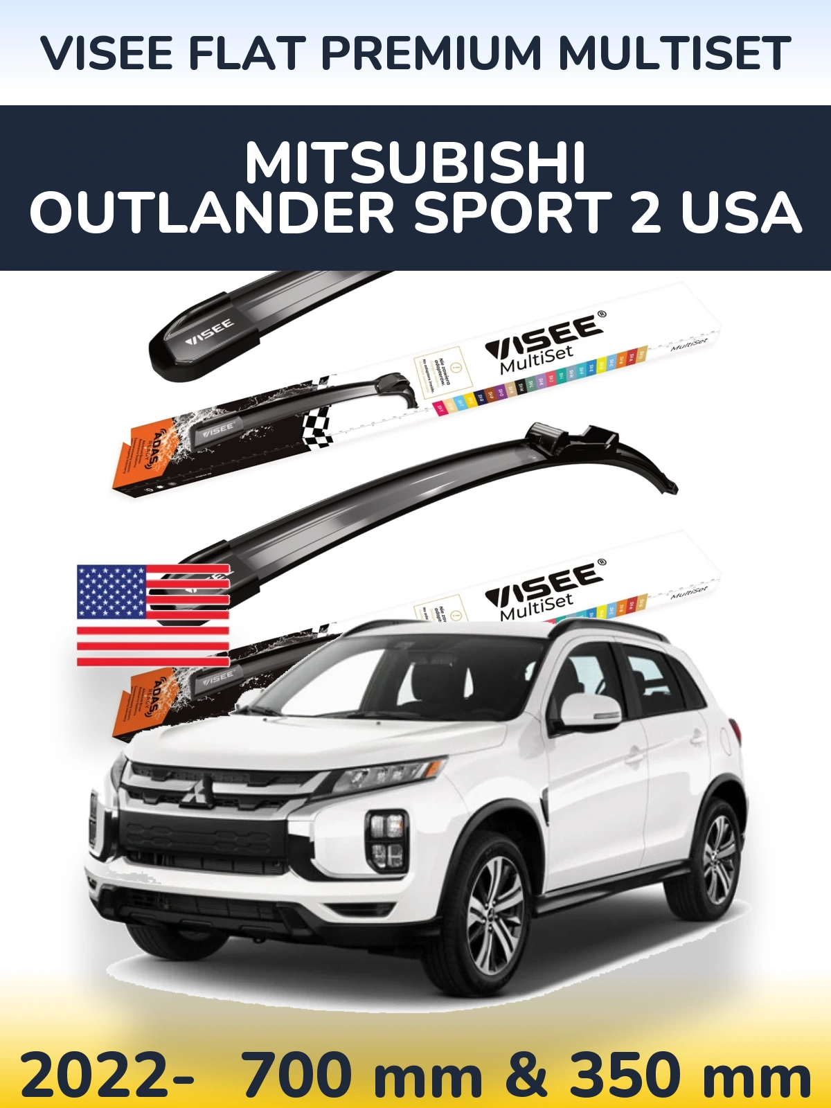 Комплект передних дворников VISEE FLAT PREMIUM MultiSet 700 & 350 мм для Mitsubishi Outlander Sport 2 USA 2022-2026