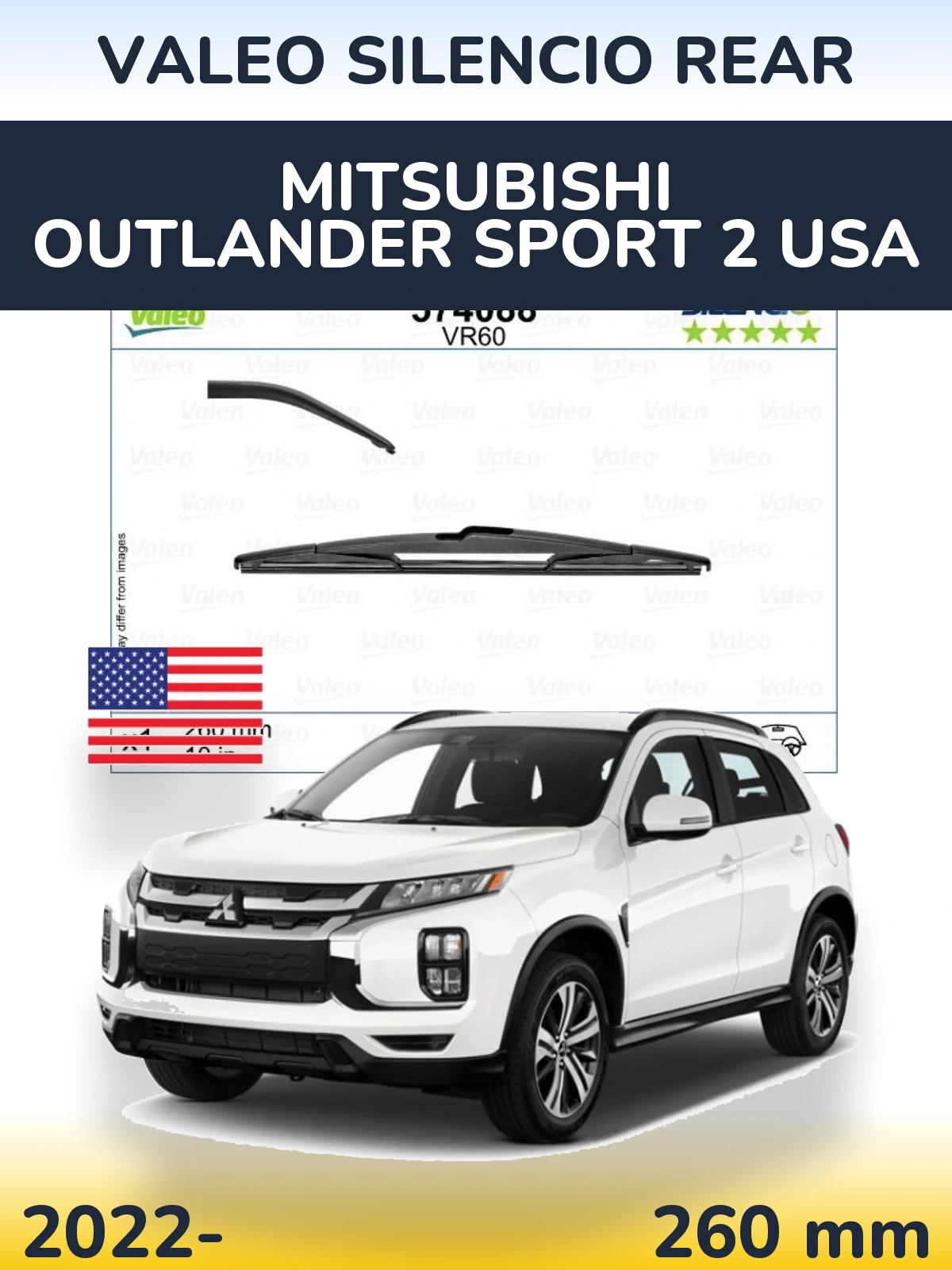 Torkarblad Valeo Silencio Rear för Mitsubishi Outlander Sport 2 USA