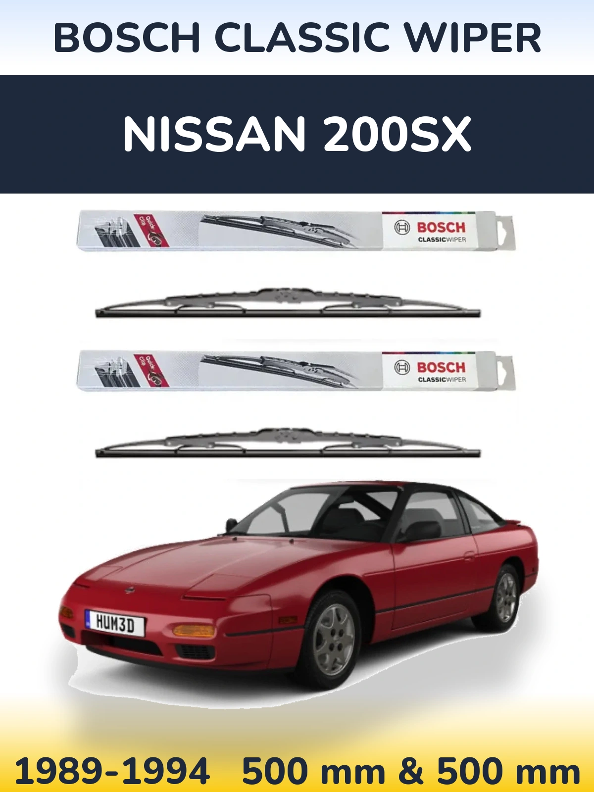 Комплект передних дворников BOSCH Classic Wiper 500 & 500 мм для Nissan 200SX 1989-1994