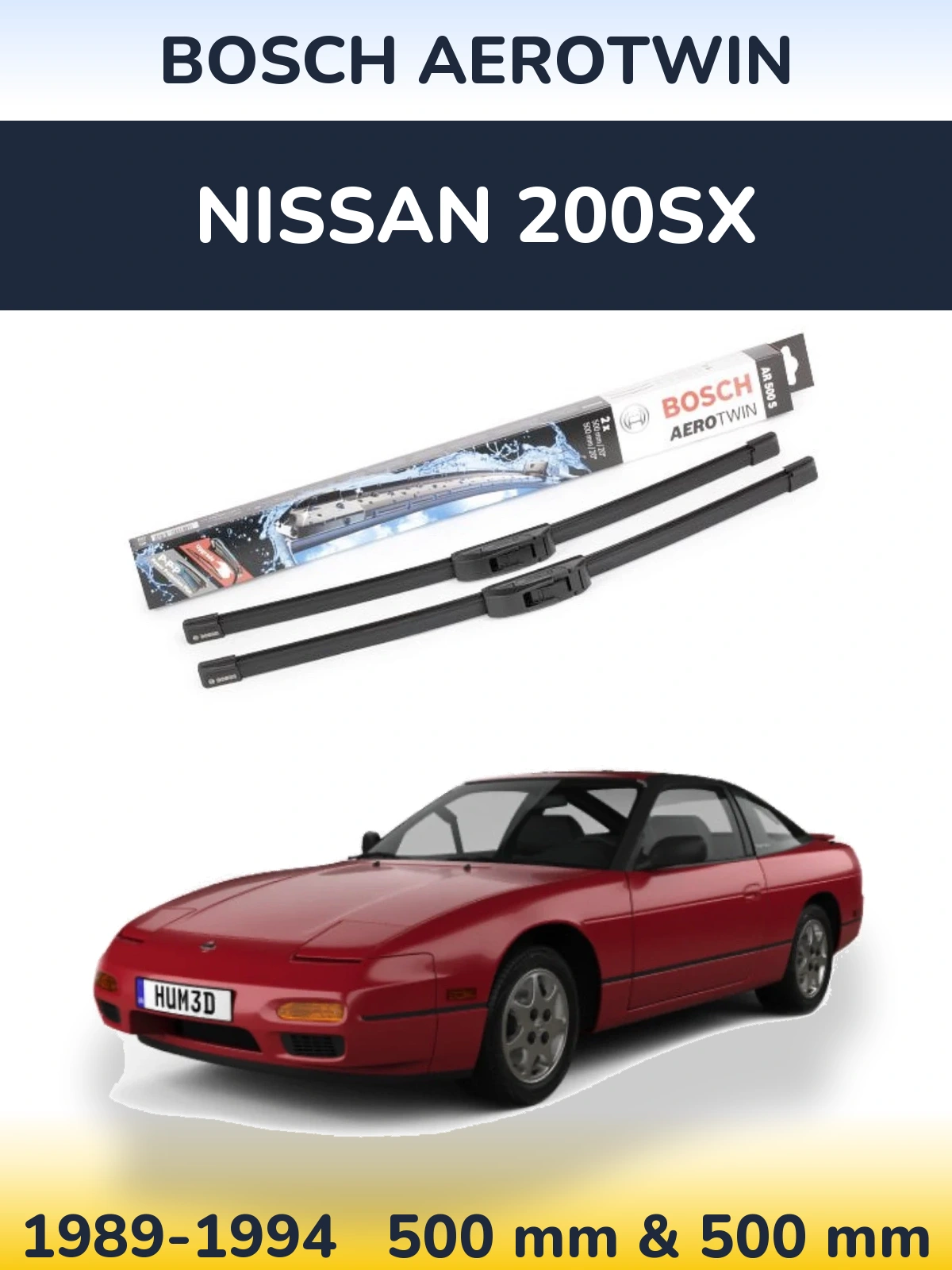 Комплект передніх щіток BOSCH AeroTwin 500 & 500 мм для Nissan 200SX 1989-1994