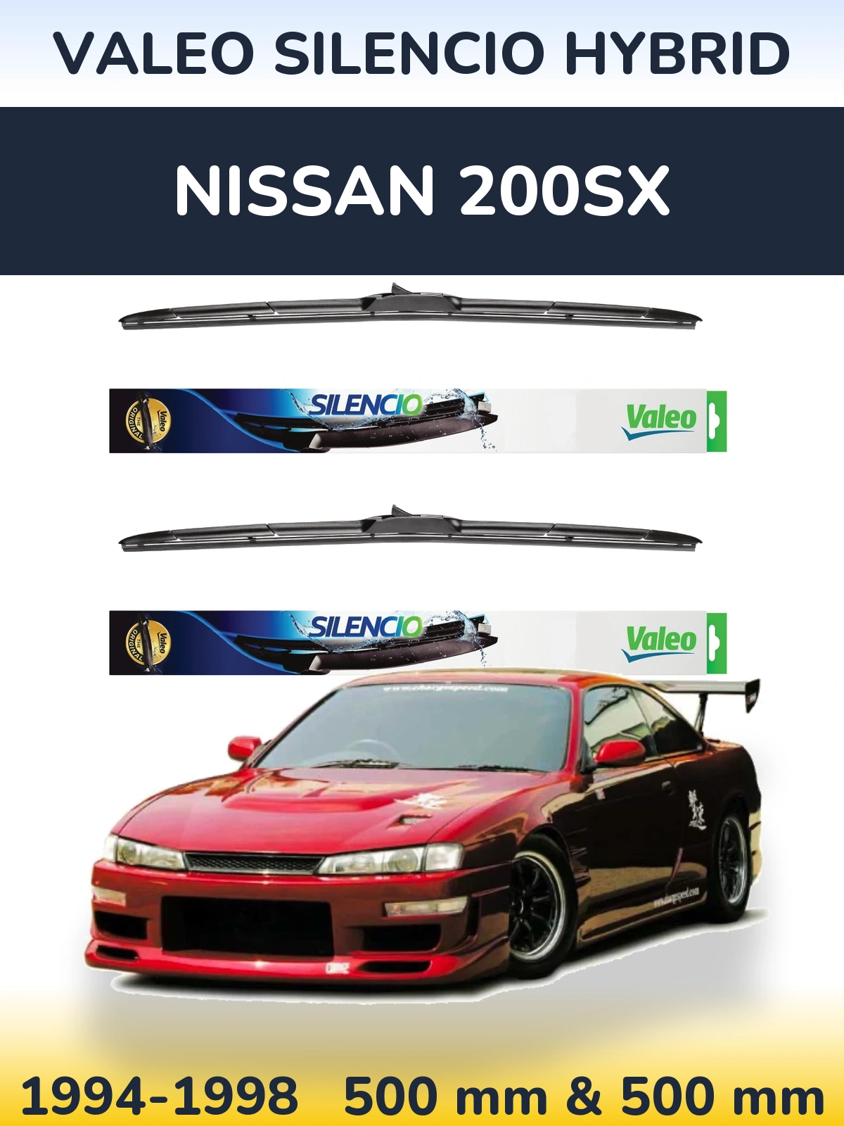 Комплект передних дворников Valeo Silencio Hybrid 500 & 500 мм для Nissan 200SX 1994-1998