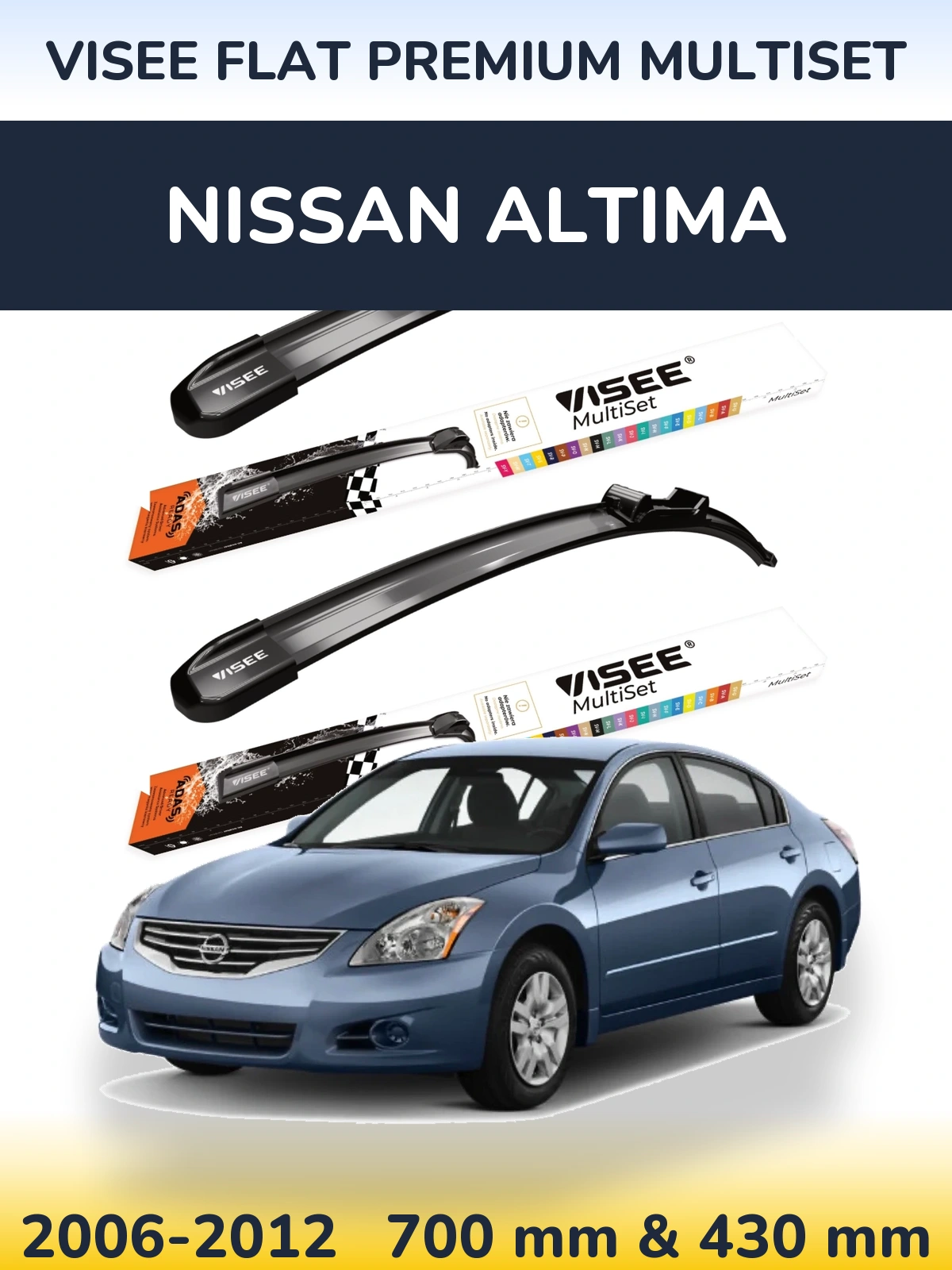 Front wiper blade set VISEE FLAT PREMIUM MultiSet 700 & 430 mm for Nissan Altima 2006-2012