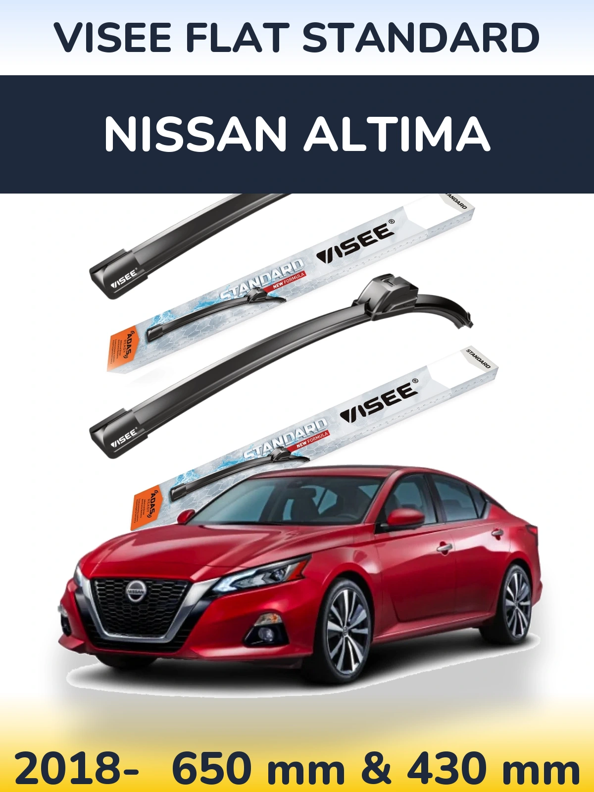 Комплект передніх щіток VISEE FLAT STANDARD 650 & 430 мм для Nissan Altima 2018-2026