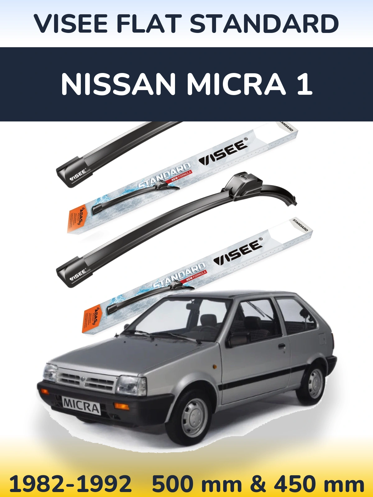 Комплект передніх щіток VISEE FLAT STANDARD 500 & 450 мм для Nissan Micra 1 1982-1992