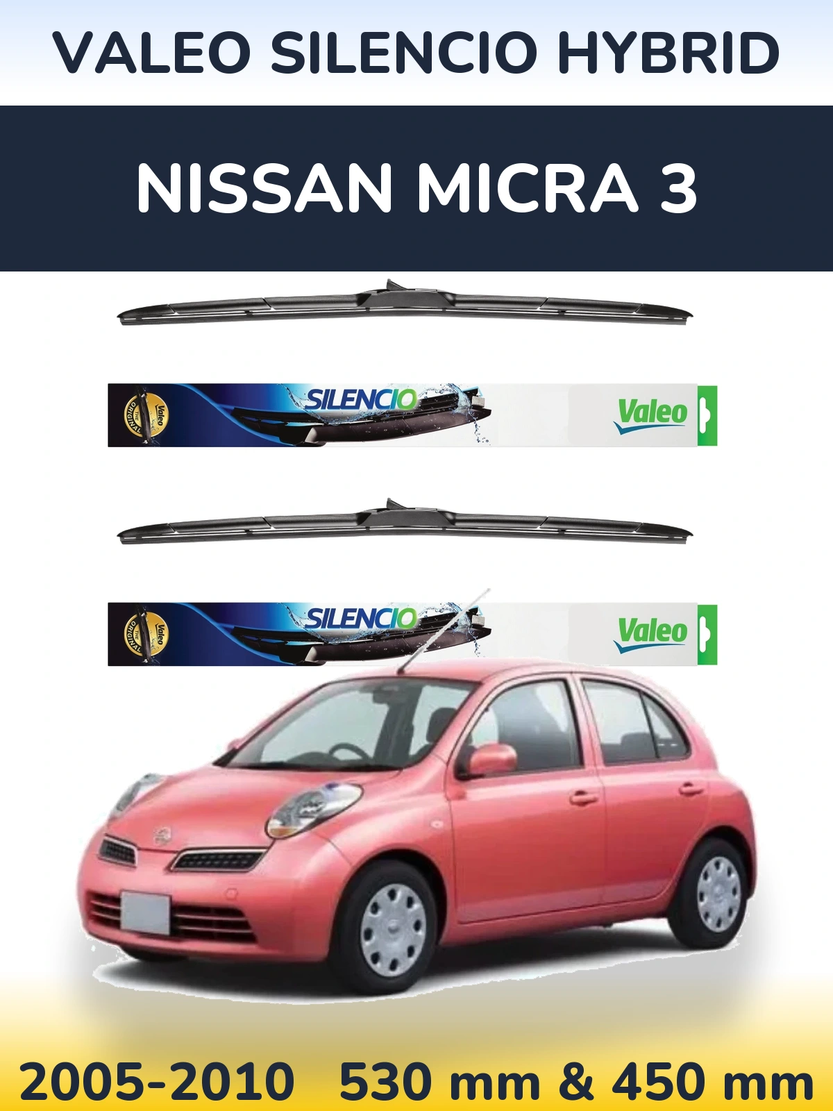 Комплект передних дворников Valeo Silencio Hybrid 530 & 450 мм для Nissan Micra 3 2005-2010