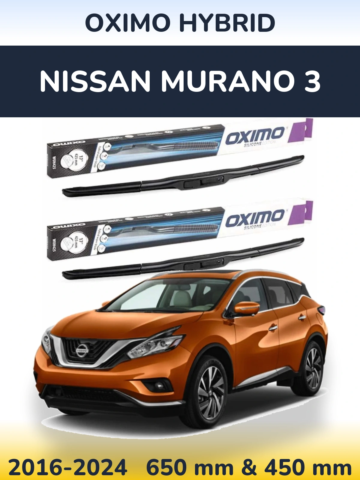 Front wiper blade set Oximo Hybrid 650 & 450 mm for Nissan Murano 3 2016-2024