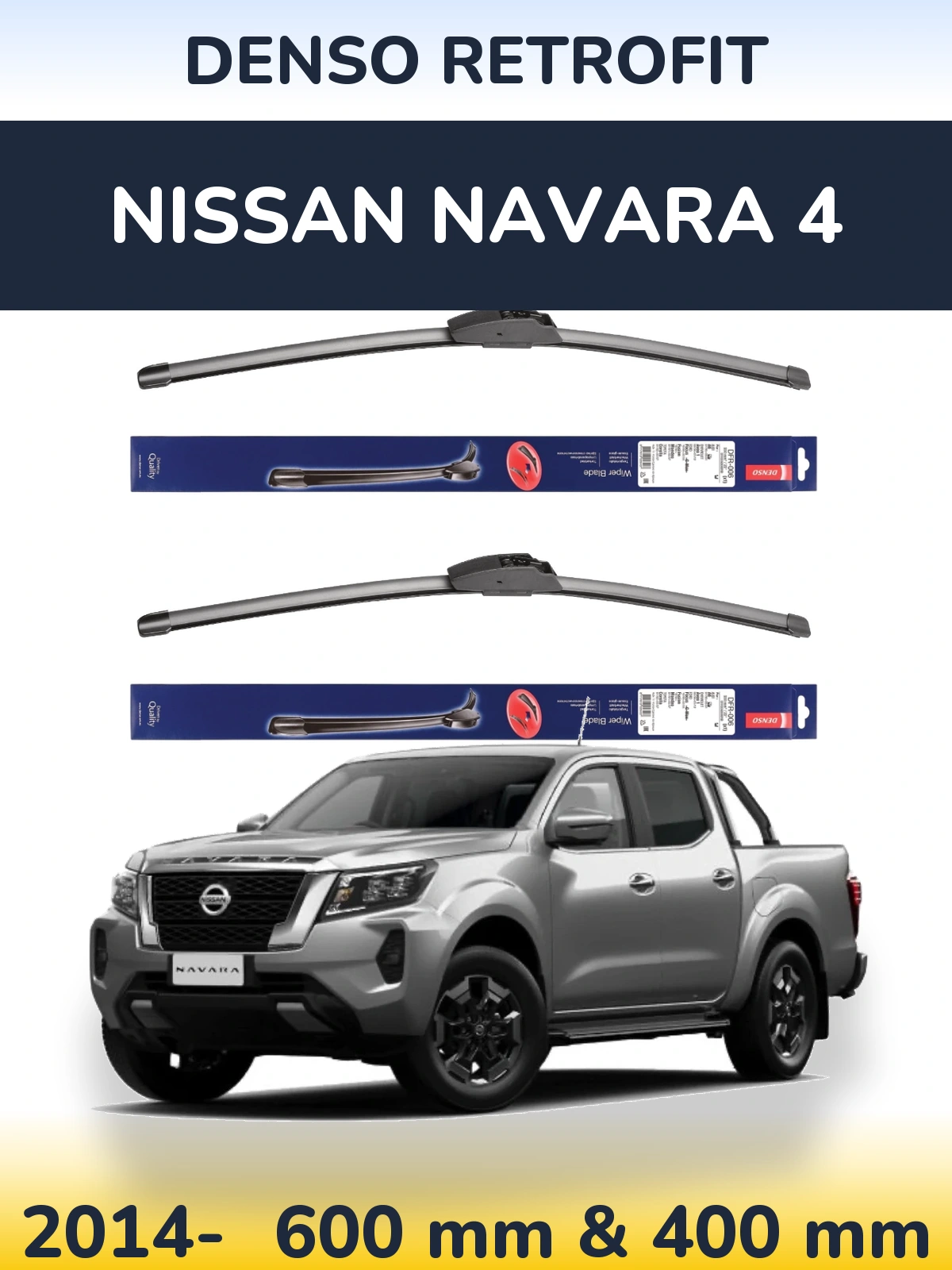 Комплект передніх щіток Denso Retrofit 600 & 400 мм для Nissan Navara 4 2014-2026