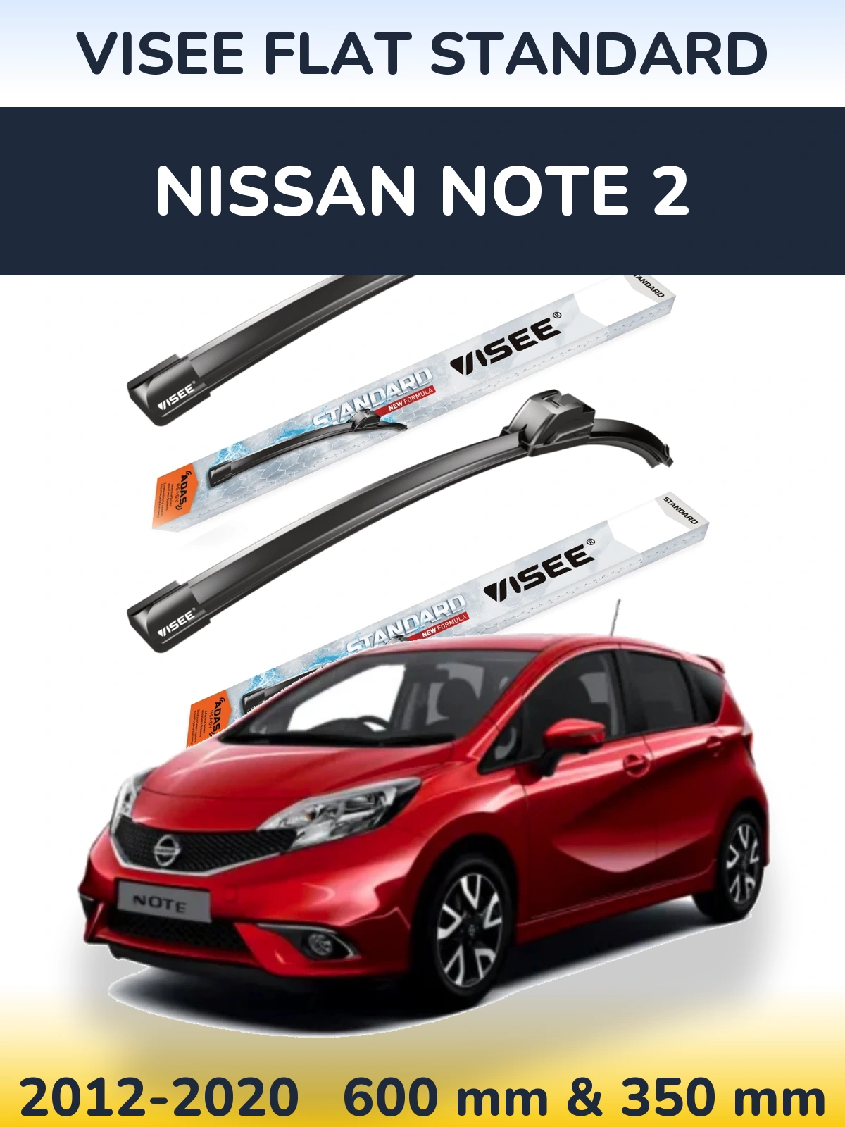 Комплект передних дворников VISEE FLAT STANDARD 600 & 350 мм для Nissan Note 2 2012-2020