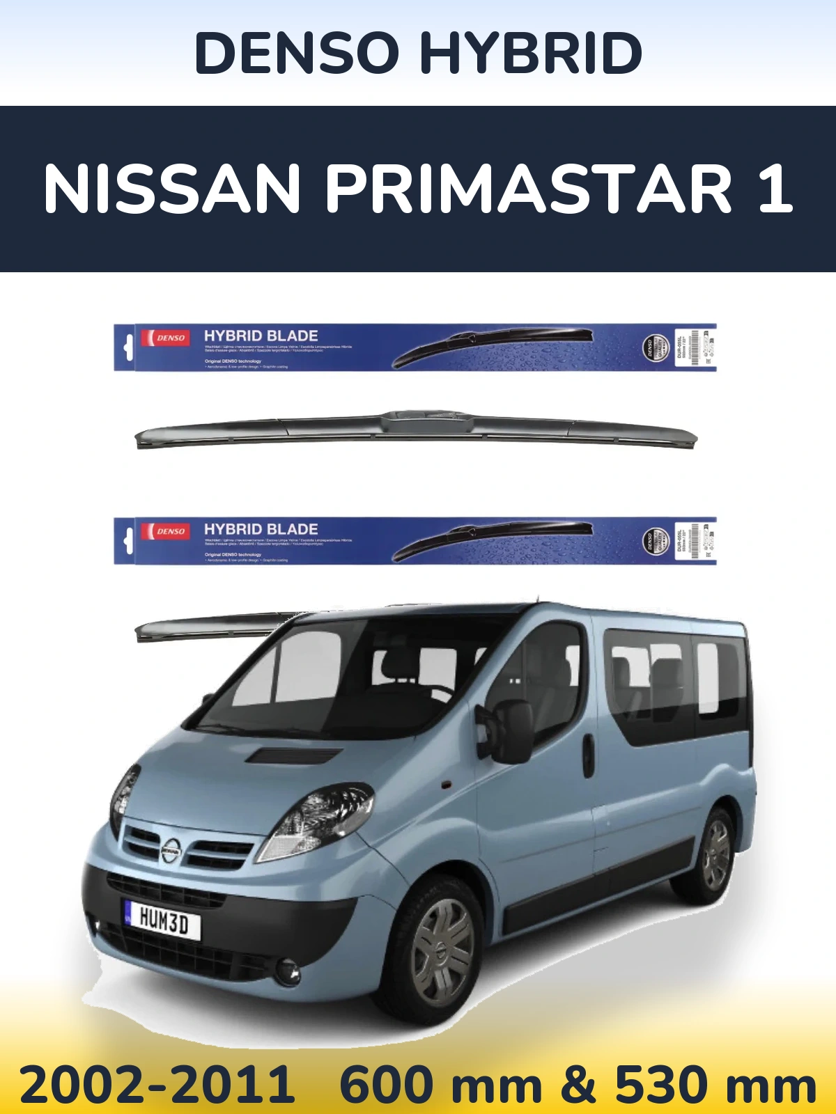 Front wiper blade set Denso Hybrid 600 & 530 mm for Nissan Primastar 1 2002-2011