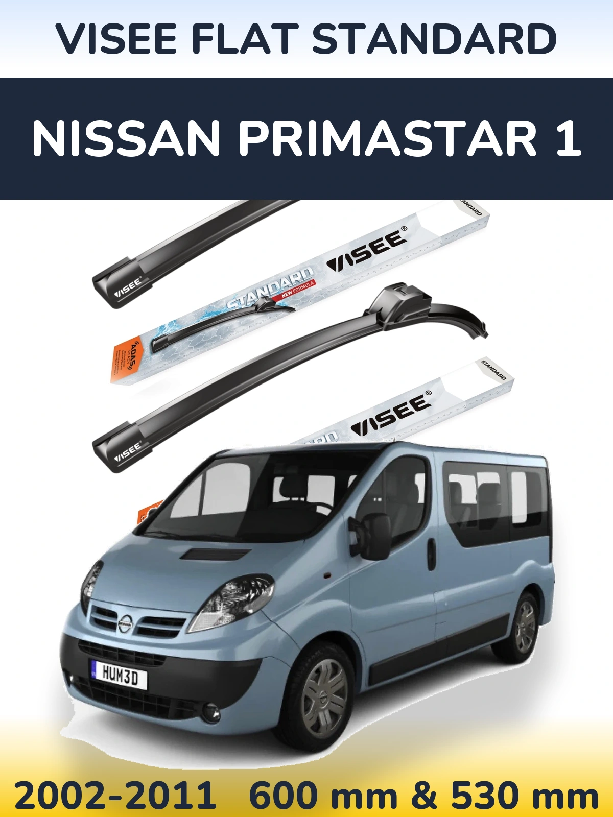 Front wiper blade set VISEE FLAT STANDARD 600 & 530 mm for Nissan Primastar 1 2002-2011