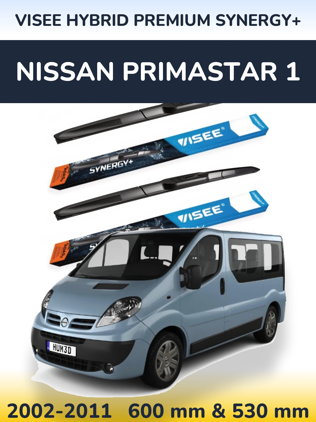Комплект передних дворников VISEE HYBRID PREMIUM SYNERGY+ 600 & 530 мм для Nissan Primastar 1 2002-2011