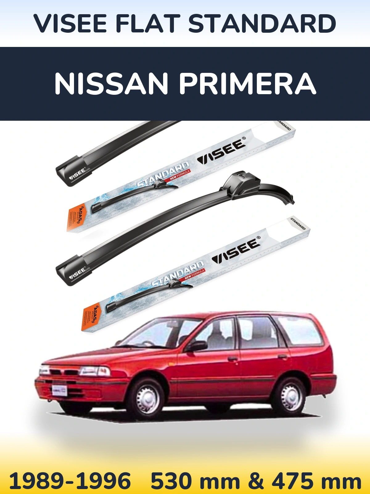 Комплект передних дворников VISEE FLAT STANDARD 530 & 475 мм для Nissan Primera 1989-1996