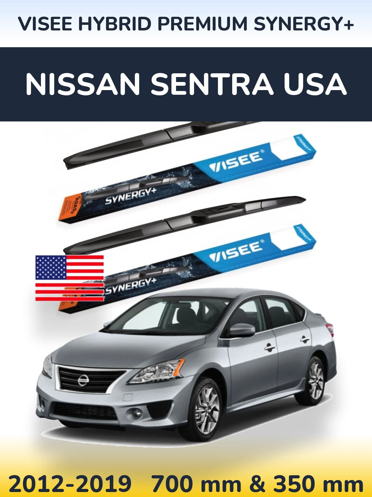 Комплект передних дворников VISEE HYBRID PREMIUM SYNERGY+ 700 & 350 мм для Nissan Sentra USA 2012-2019