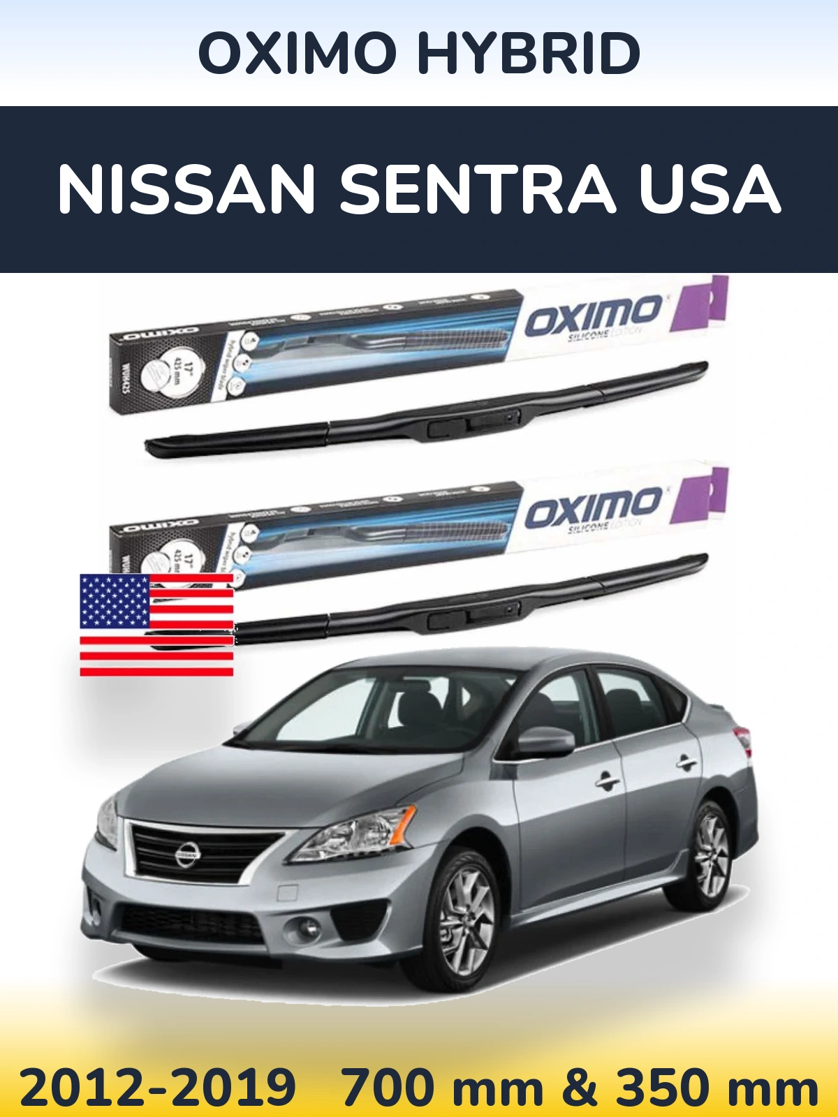 Комплект передних дворников Oximo Hybrid 700 & 350 мм для Nissan Sentra USA 2012-2019