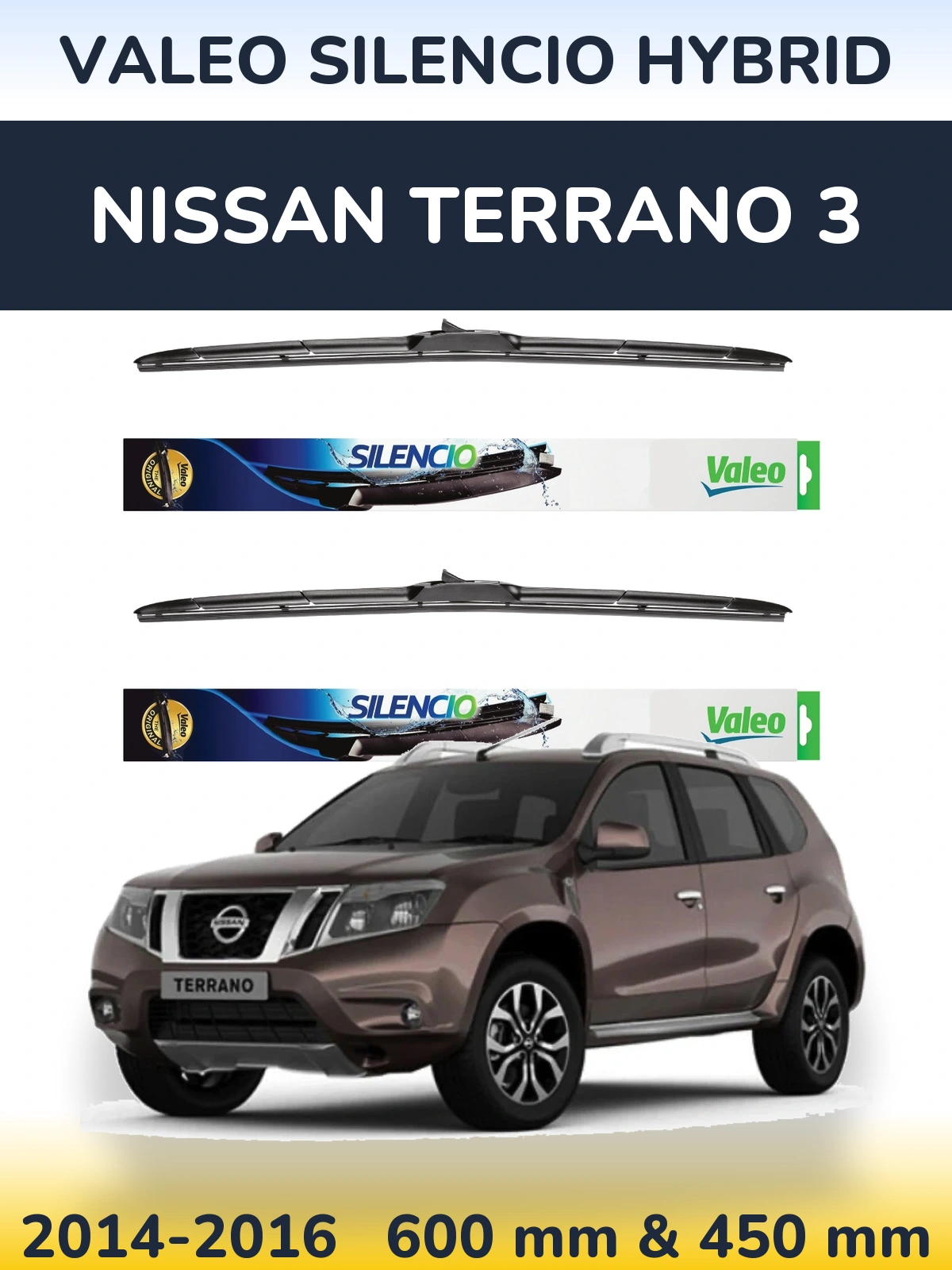 Комплект передних дворников Valeo Silencio Hybrid 600 & 450 мм для Nissan Terrano 3 2014-2016