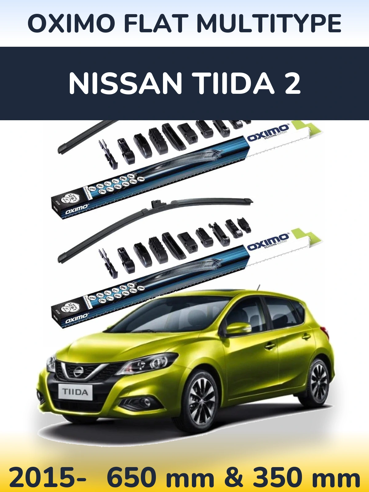 Комплект передних дворников Oximo Flat MultiТипe 650 & 350 мм для Nissan Tiida 2 2015-2026
