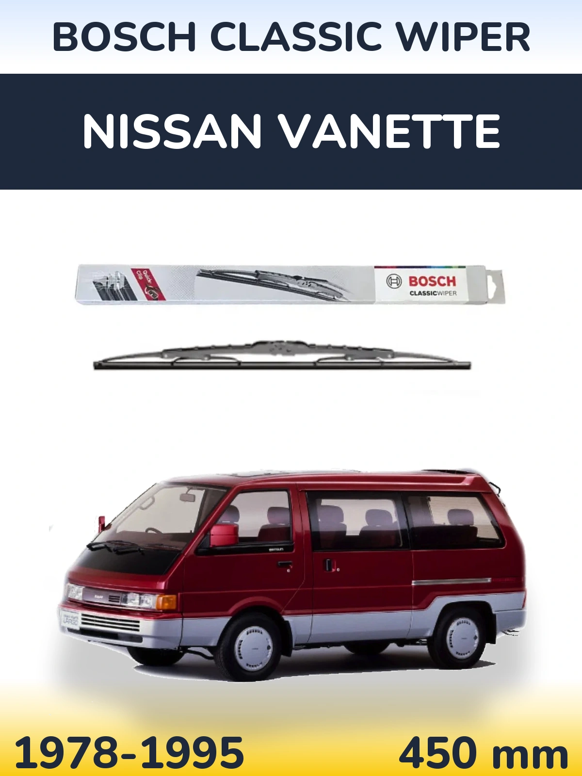 Rear wiper blade BOSCH Classic Wiper 450 mm for Nissan Vanette 1978-1995