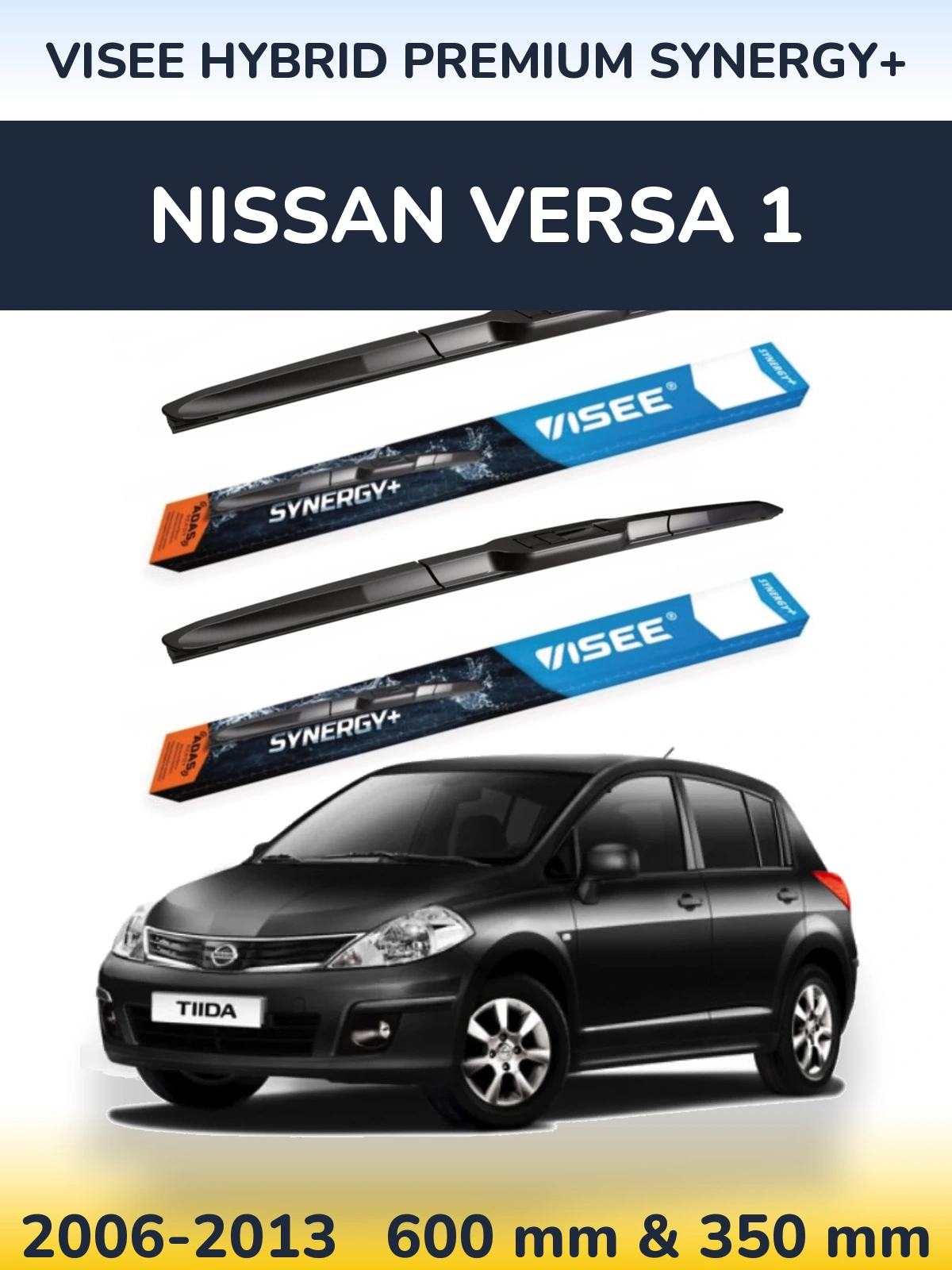 Комплект передних дворников VISEE HYBRID PREMIUM SYNERGY+ 600 & 350 мм для Nissan Versa 1 2006-2013