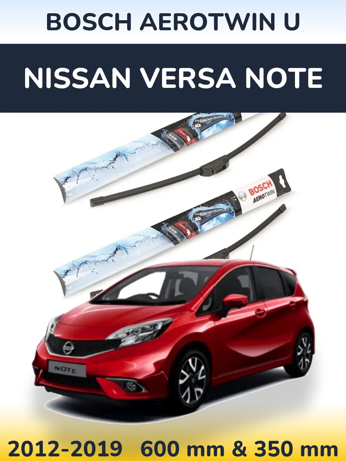 Комплект передних дворников BOSCH AeroTwin U 600 & 350 мм для Nissan Versa Note 2012-2019