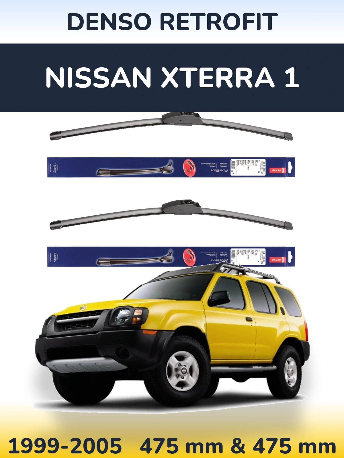 Front wiper blade set Denso Retrofit 475 & 475 mm for Nissan Xterra 1 1999-2005