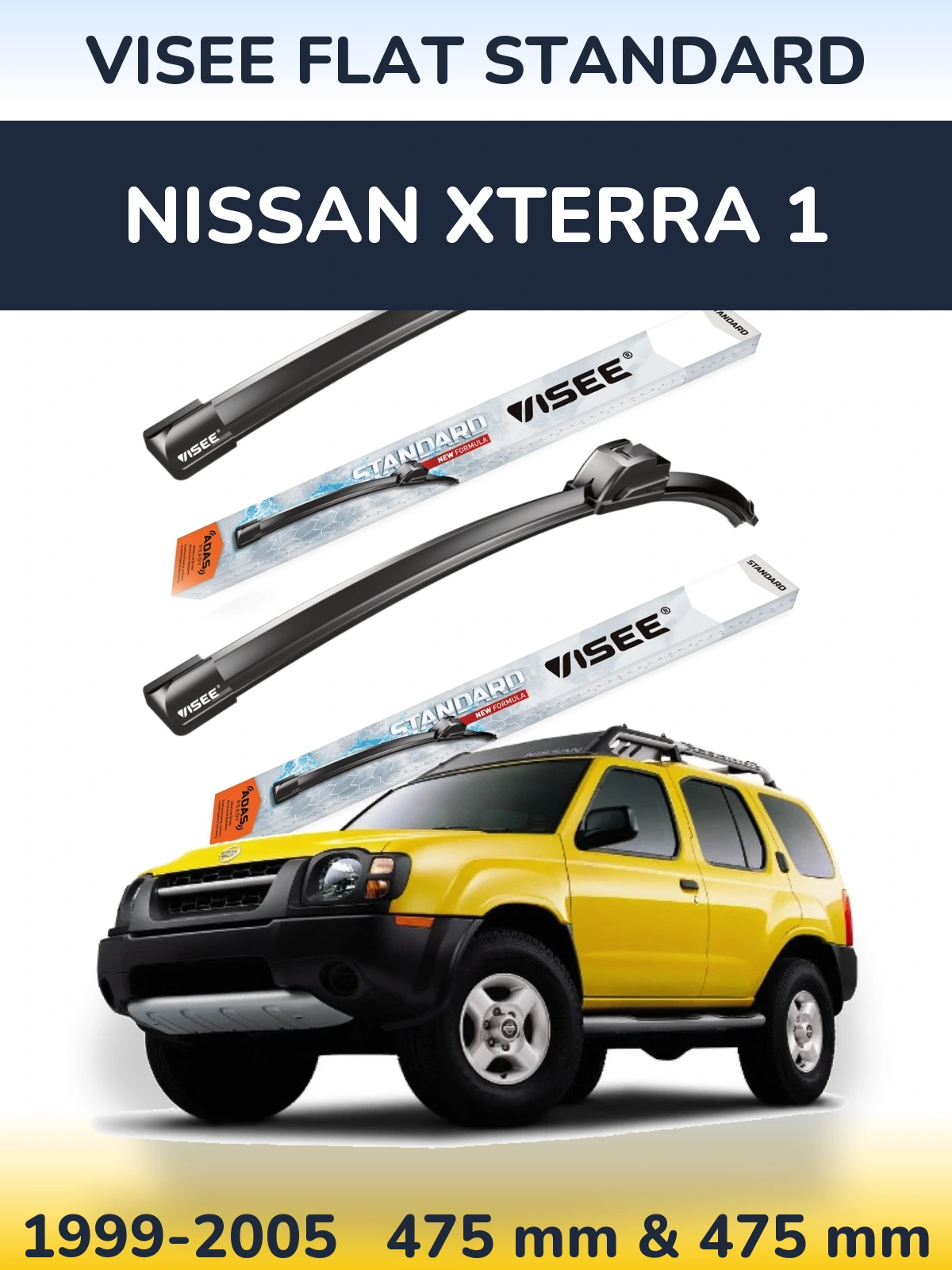 Комплект передних дворников VISEE FLAT STANDARD 475 & 475 мм для Nissan Xterra 1 1999-2005