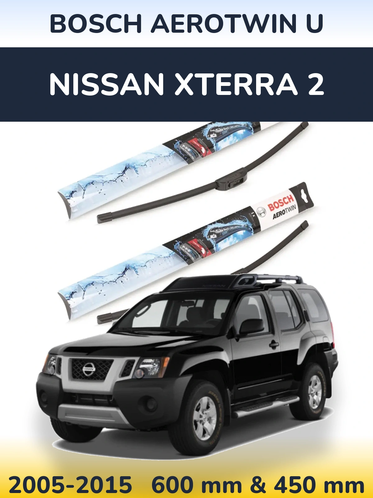 Комплект передніх щіток BOSCH AeroTwin U 600 & 450 мм для Nissan Xterra 2 2005-2015