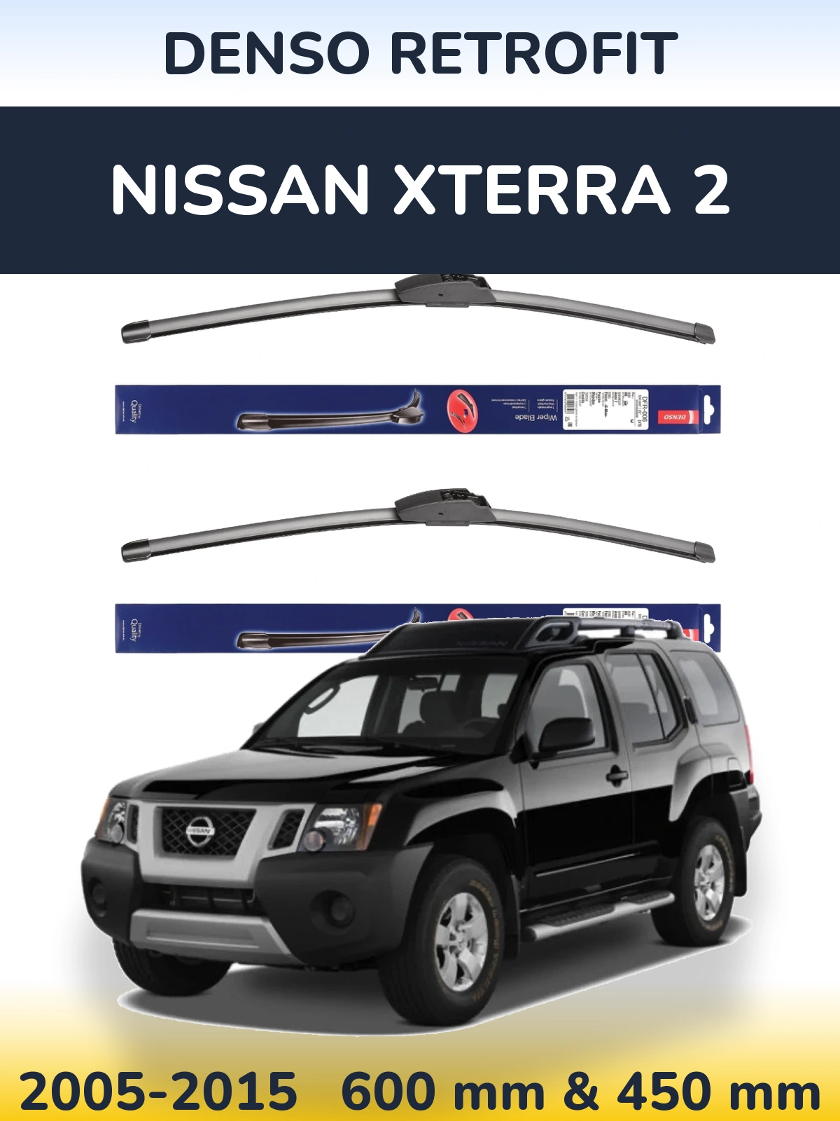 Front wiper blade set Denso Retrofit 600 & 450 mm for Nissan Xterra 2 2005-2015