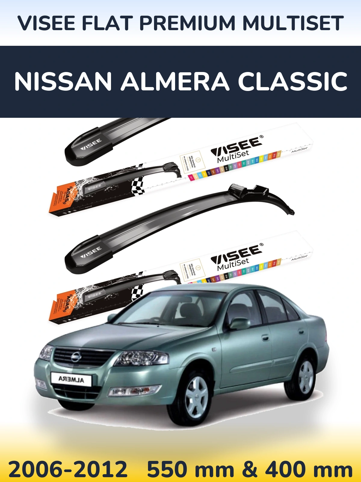 Torkarblad VISEE FLAT PREMIUM MultiSet för Nissan Almera Classic
